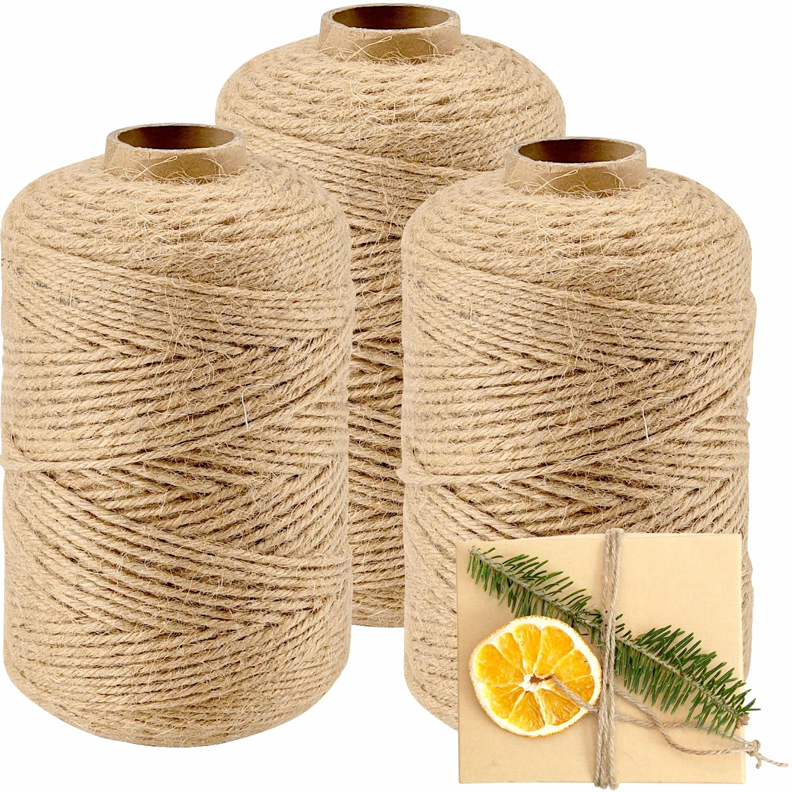 3 sztuki sznurka jutowego 500 m x 2 mm, sznurek jutowy pleciony, sznurek do ogrodu, sznurek pakowy, sznurek do majsterkowania na rzeczy domowe, rzemiosło artystyczne, praca w ogrodzie