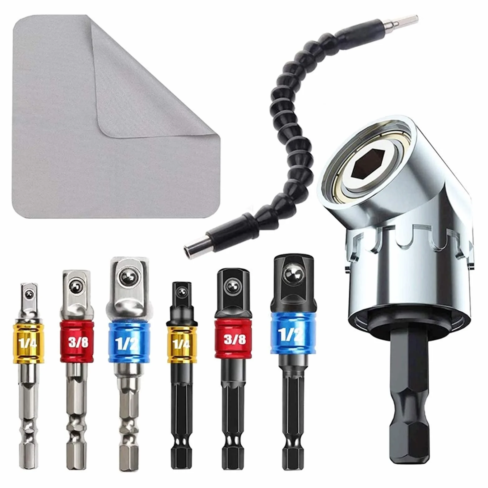 Adapter z gniazdem sześciokątnym, adapter gniazda do trzpienia wiertarskiego, wkrętarka udarowa z bitami sześciokątnymi do kwadratowych, zestaw prętów przedłużających (9 szt. 2)