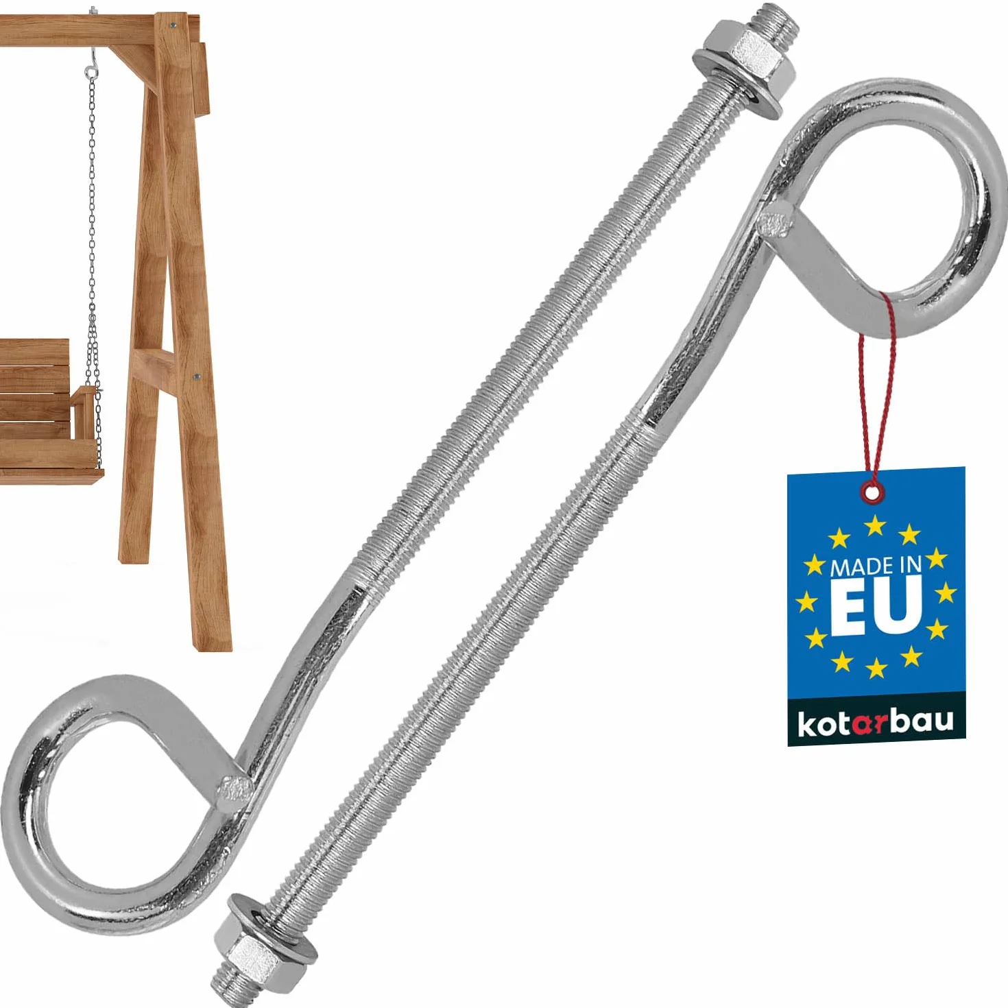 KOTARBAU® 2 haki M8 170 mm – wkręcane, stal ocynk, sufitowe, wytrzymałe, do montażu huśtawek.