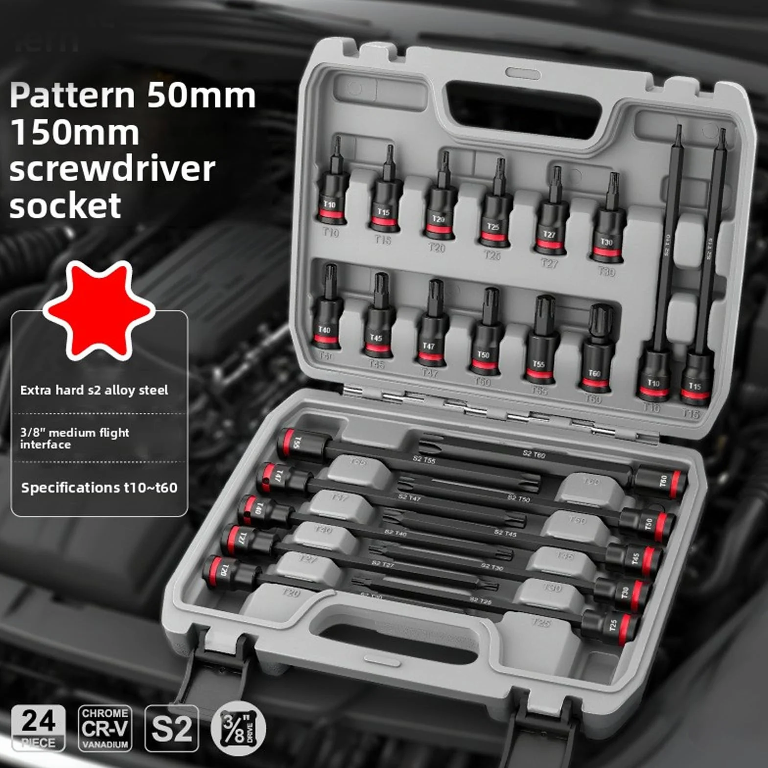 Generic Zestaw Nasadek Udarowych 3/8 Cala Trwały Zestaw Bitów Gwiazdowych do Profesjonalnej Konserwacji Mechanicznej, Narzędzia ze Stali Chromowo-wanadowej do Użytku Domowego