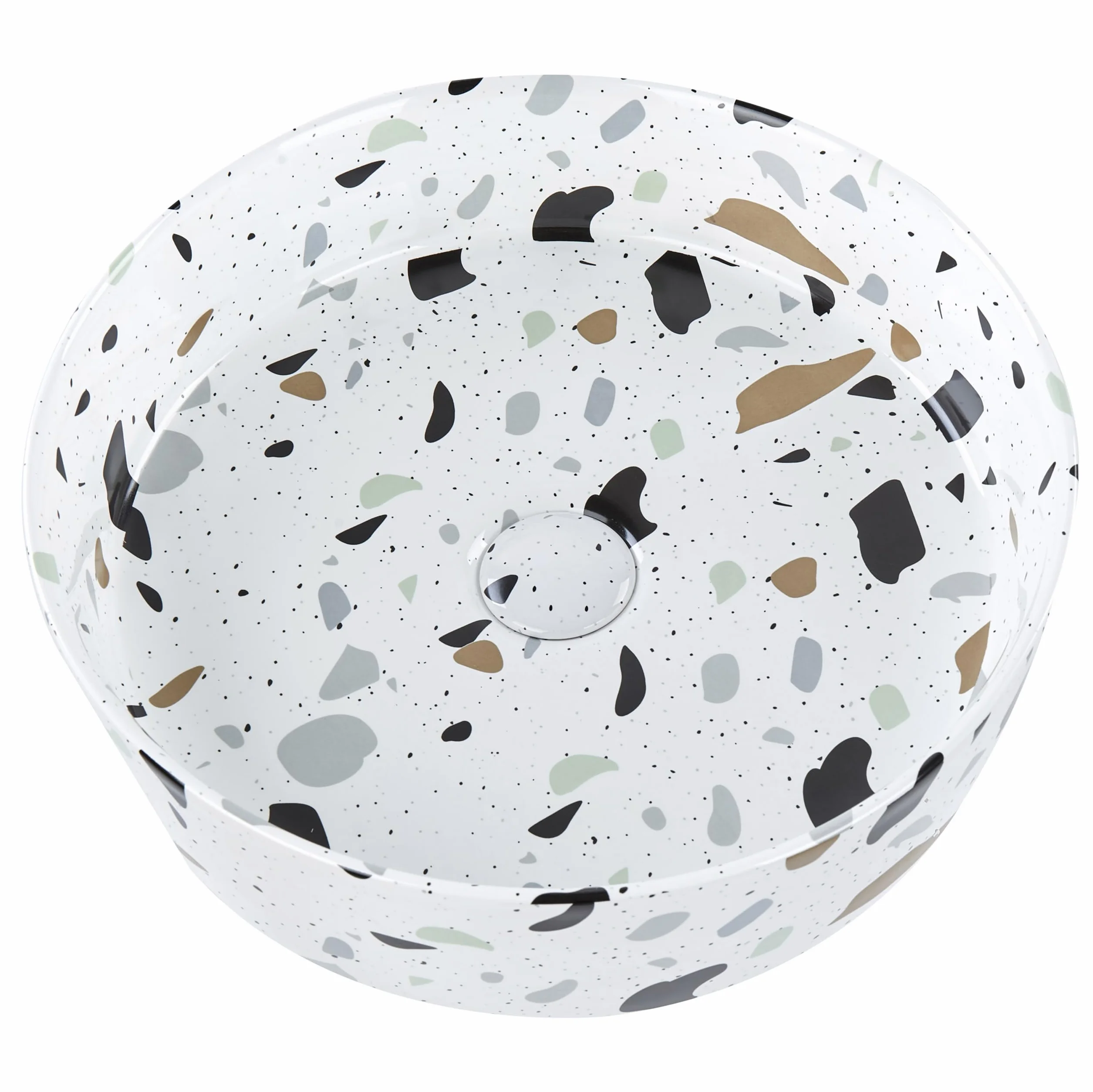 Umywalka łazienkowa nablatowa ceramiczna z efektem lastryko okrągła 40 cm Nules