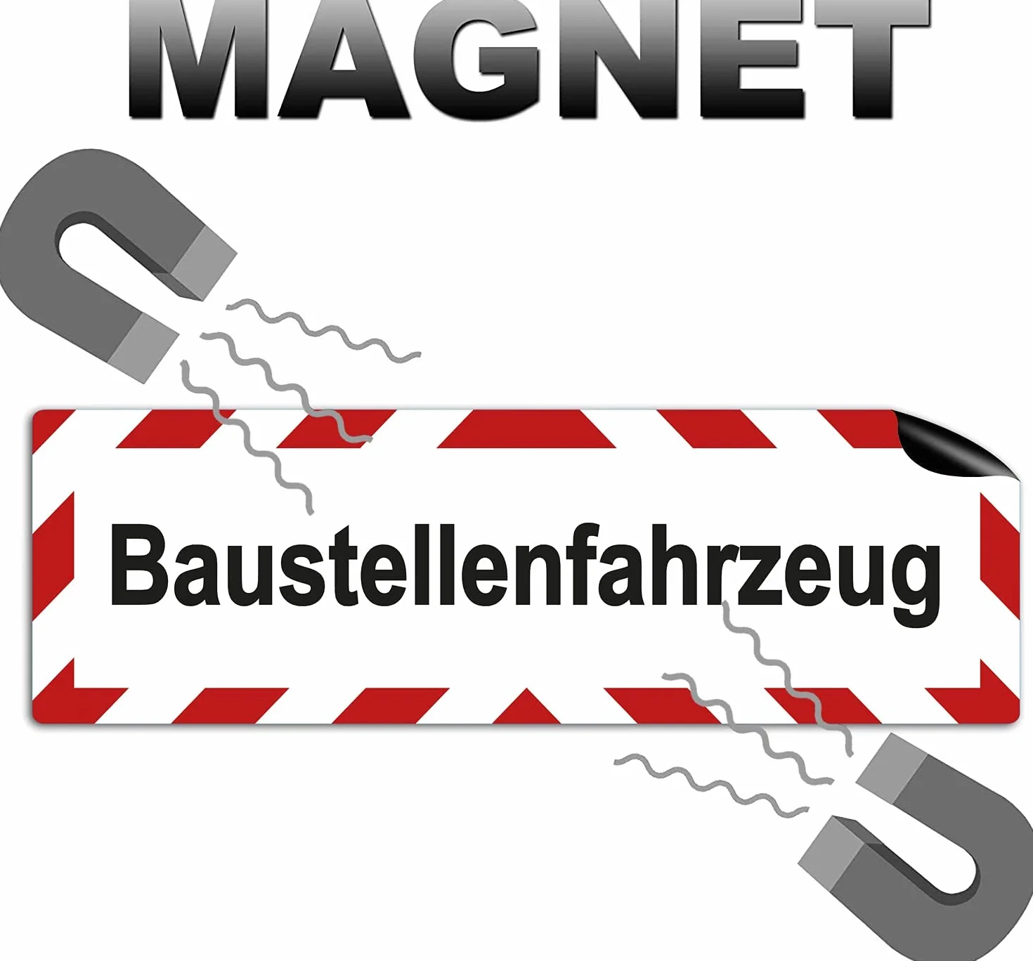 2 sztuki XXL Folia magnetyczna na pojazdy budowlane 45 x 15 cm Magnetyczna tablica ostrzegawcza na pojazdy budowlane, samochody magnetyczne znaki ostrzegawcze z ochroną UV od STROBO