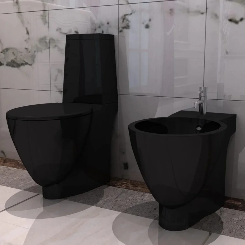 Czarny ceramiczny zestaw toaletowy i bidet - ładny