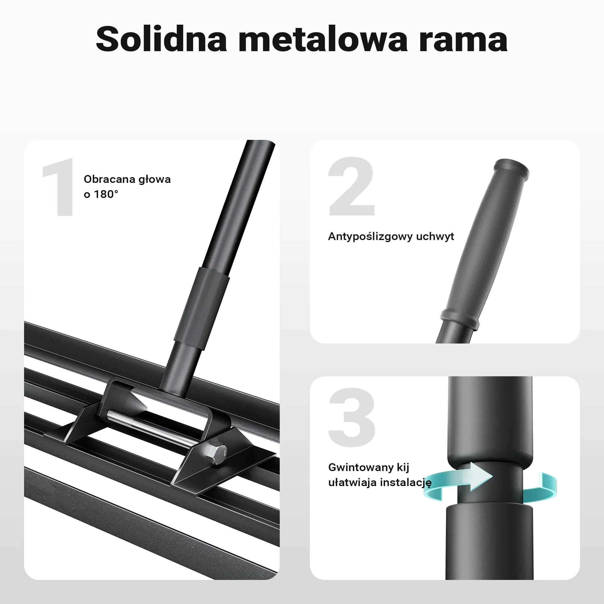 Wiltec Niwelator ręczny 25,4cm x 121,9cm aluminiowy z regulowanym kijem 2m, grabie do trawnika