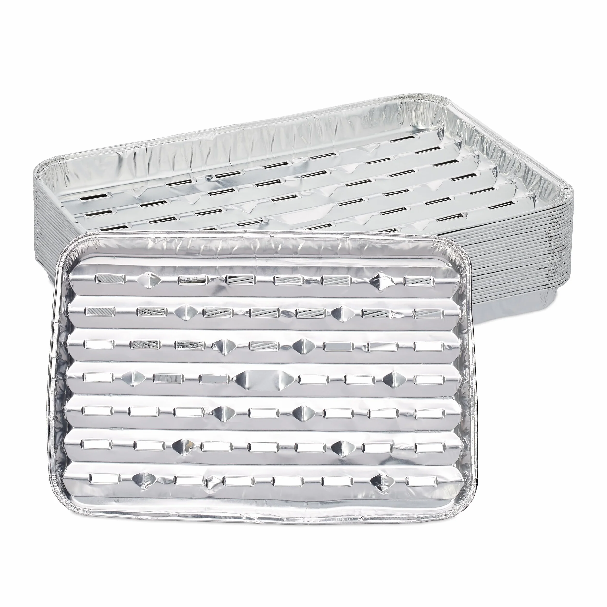 Relaxdays Aluminiowa tacka grillowa, zestaw 25 sztuk, szer. x gł.: 34 x 22 cm, aluminiowa miska z otworami, do 260°C, grill i piekarnik, kolor srebrny