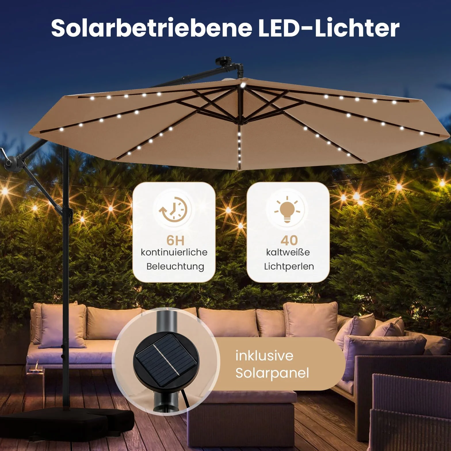 COSTWAY Parasol ogrodowy z diodami LED 300 cm UV