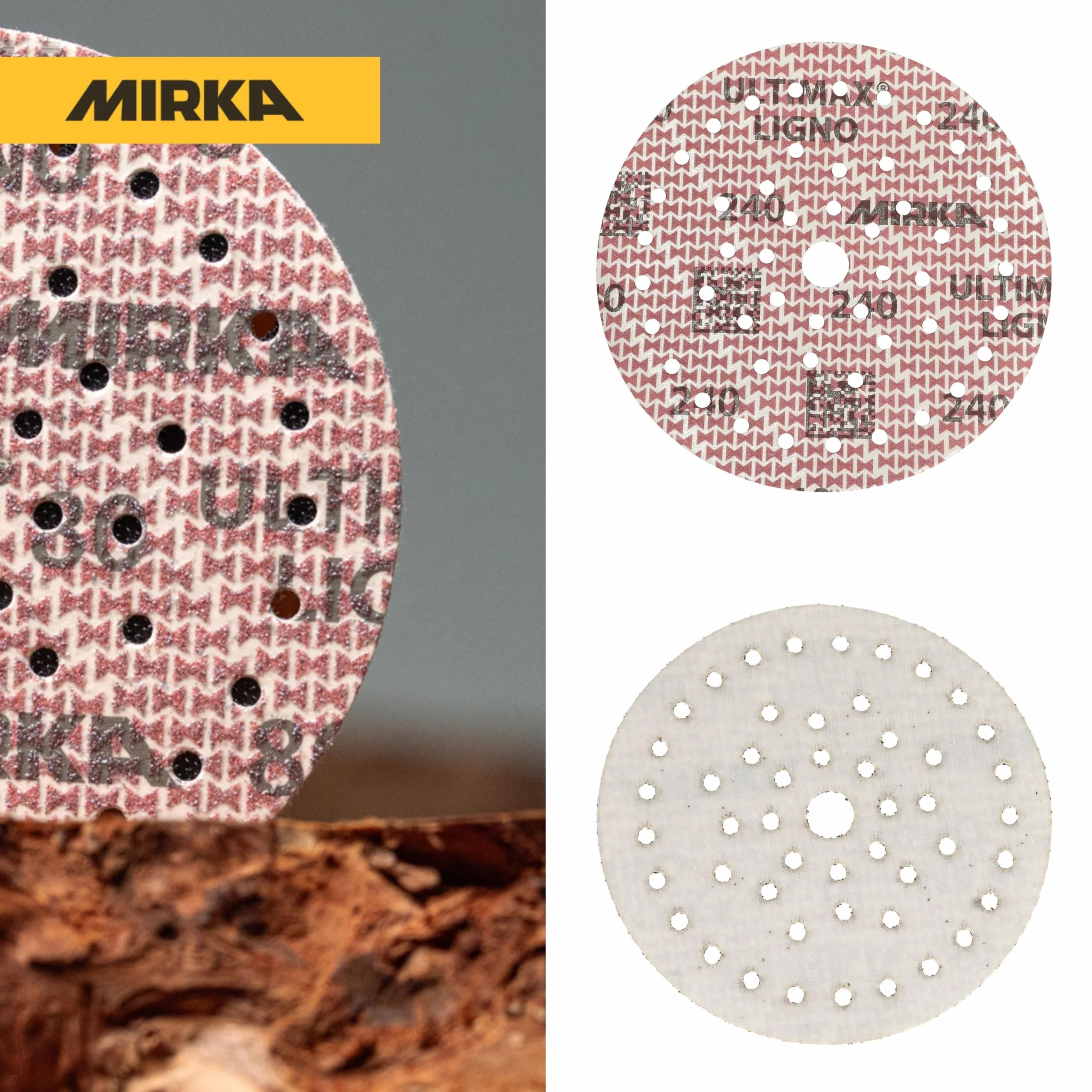 Mirka - abrasive sheets - Ultimax Ligno 150 mm rzep Multifit | Uniwersalne arkusze ścierne z rzepem do szlifierek 150 mm wysoka trwałość i skuteczność szlifowania