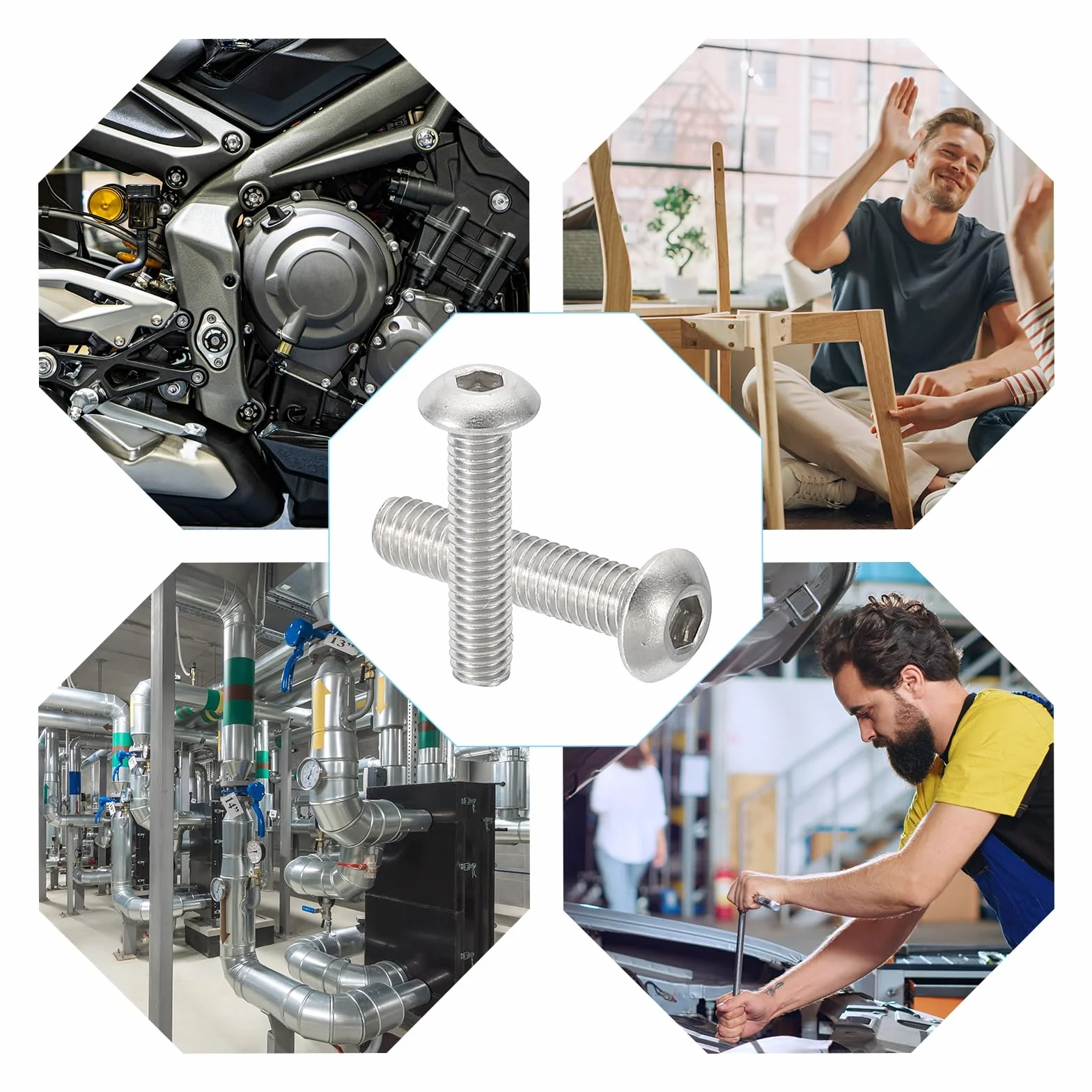 PATIKIL #10-32x7/8" Śruby z łbem sześciokątnym z łbem sześciokątnym, 20 sztuk ze stali nierdzewnej 304 18-8 śruby imbusowe z łbem sześciokątnym kompletny gwint UNF