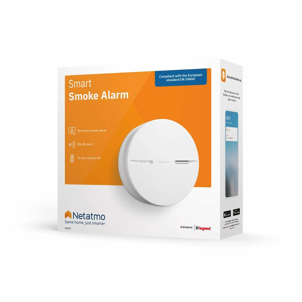 Netatmo Inteligentny czujnik dymu 10 lat baterii alarm pożarowy EN14604 biały