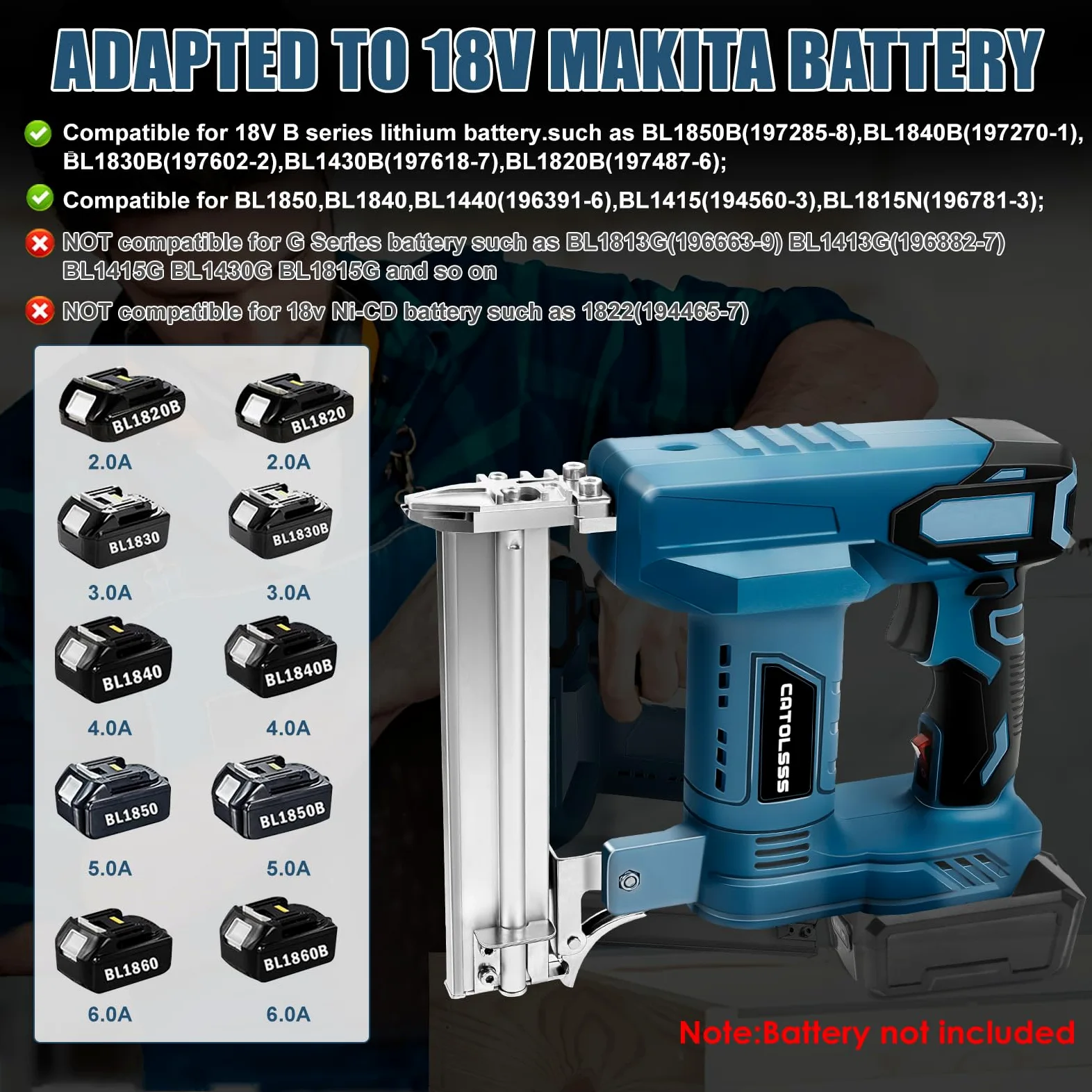 Akumulatorowy zszywacz do gwoździ, kompatybilny z Makita 18 V, 100 W, 2 tryby, 18 G 5/8 do 1-1/4", 1000 gwoździ/zszywek do tapicerki, projektów obróbki drewna (bez akumulatora)