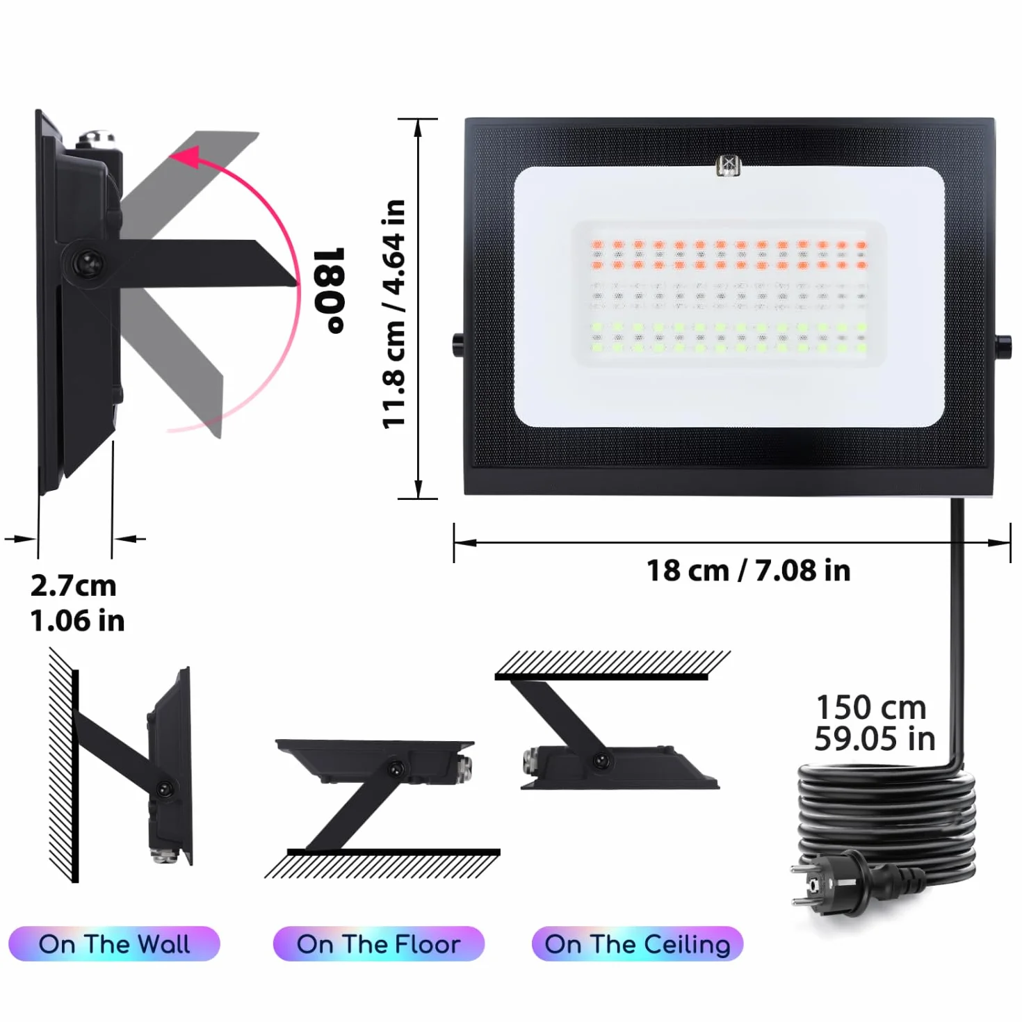 Aigostar - Zewnętrzny reflektor LED RGB, 50W, z pilotem zdalnego sterowania