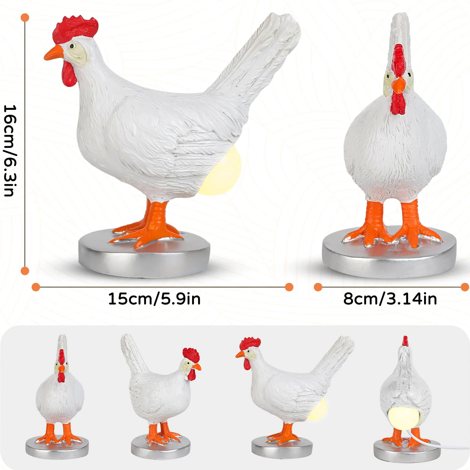 Zabawna lampa z jajkiem kurczaka, unikalna lampka nocna z jajkiem i kurczakiem, zasilana przez USB, żywica, ciepła lampa biurkowa, nowość, kura, składanie jajek, światło na biały słoń, Boże