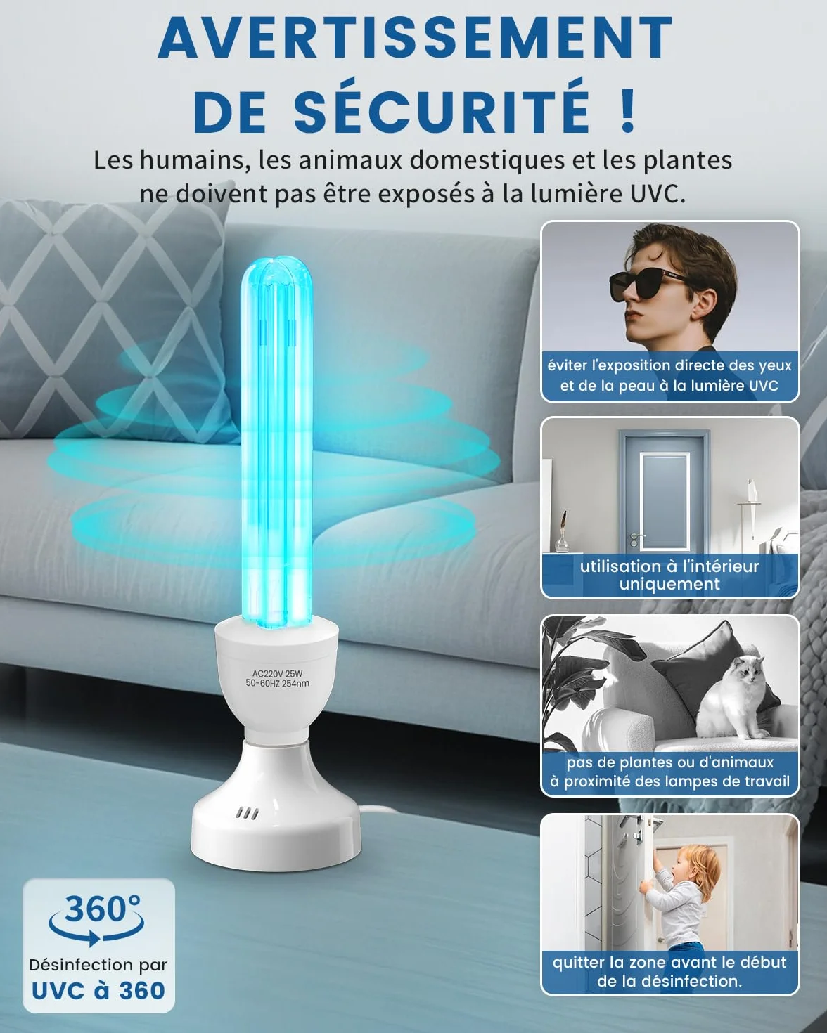 Lampa bakteriobójcza UVC 25 W Ultrafioletowa lampa ozonowa z pilotem i timerem E27 Żarówka UV sterylizator z rurką kwarcową Sterylizacja UVC 254 nm do sypialni, kuchni, toalety