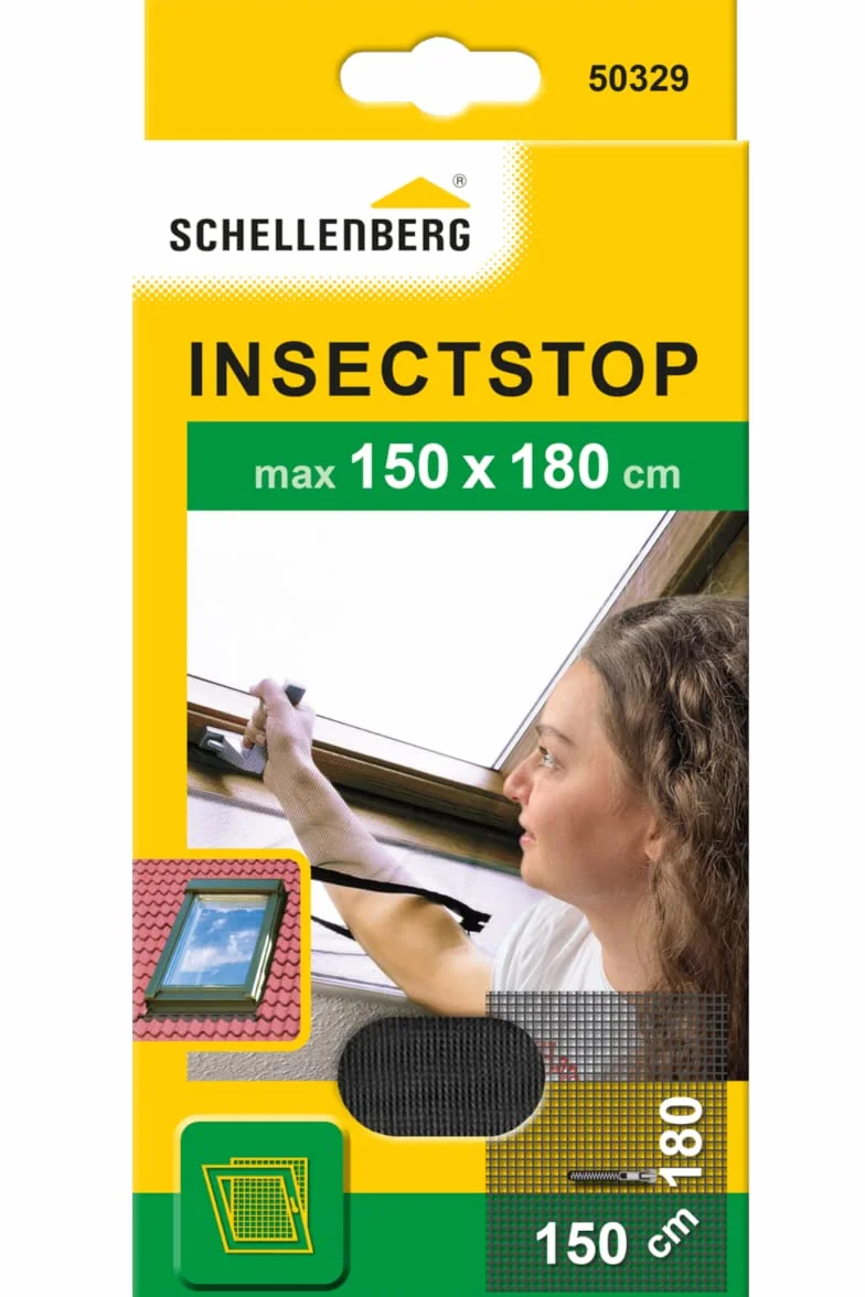 Schellenberg 50329 Moskitiera do okien dachowych z zamkiem błyskawicznym, antracytowa, 150 x 180 cm