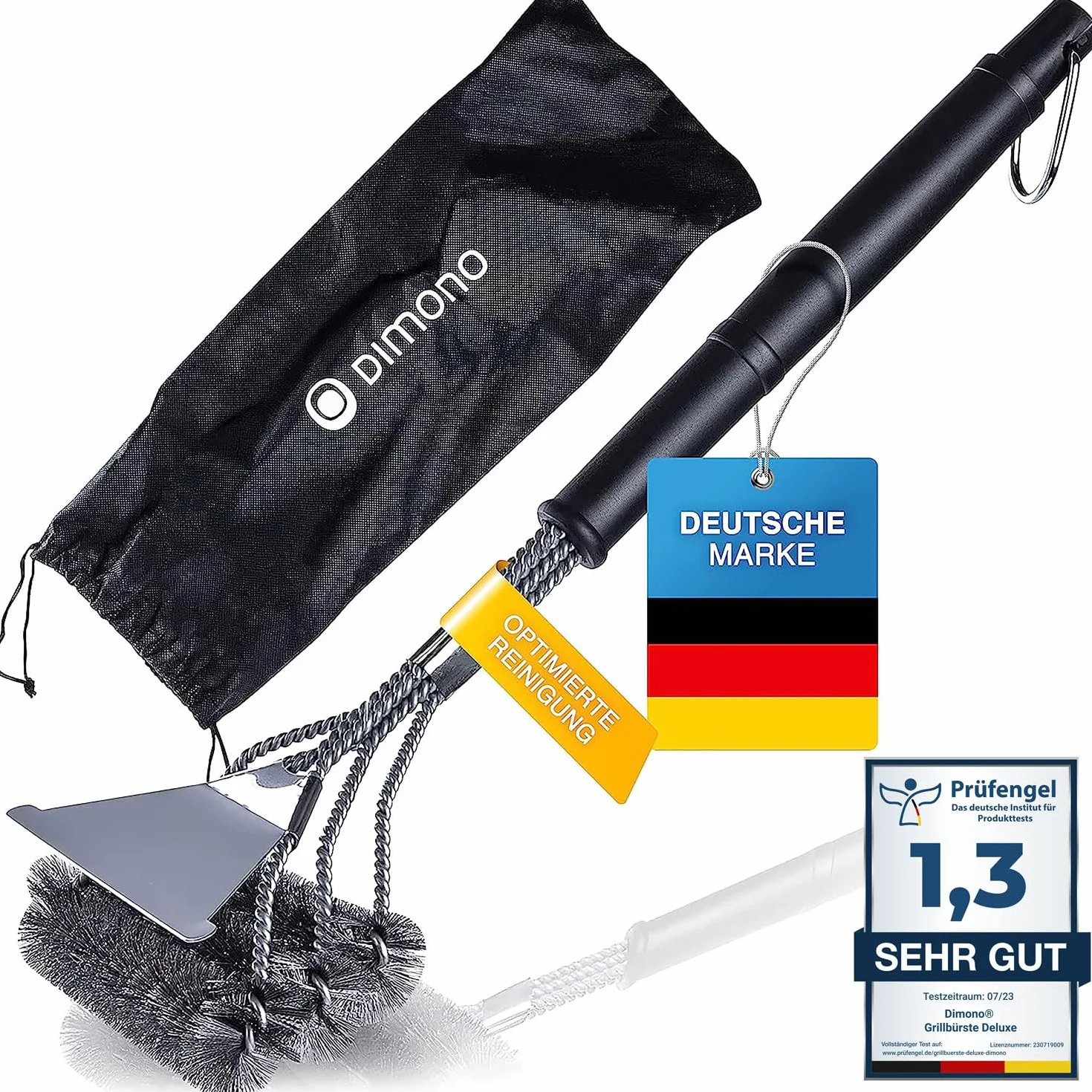 Dimono® Profesjonalna szczotka do grilla Szczotka do grilla do czyszczenia 360° wykonana ze stali nierdzewnej - szybciej czyszcz na zewnątrz, grill i grill (Deluxe ze skrobaczką)