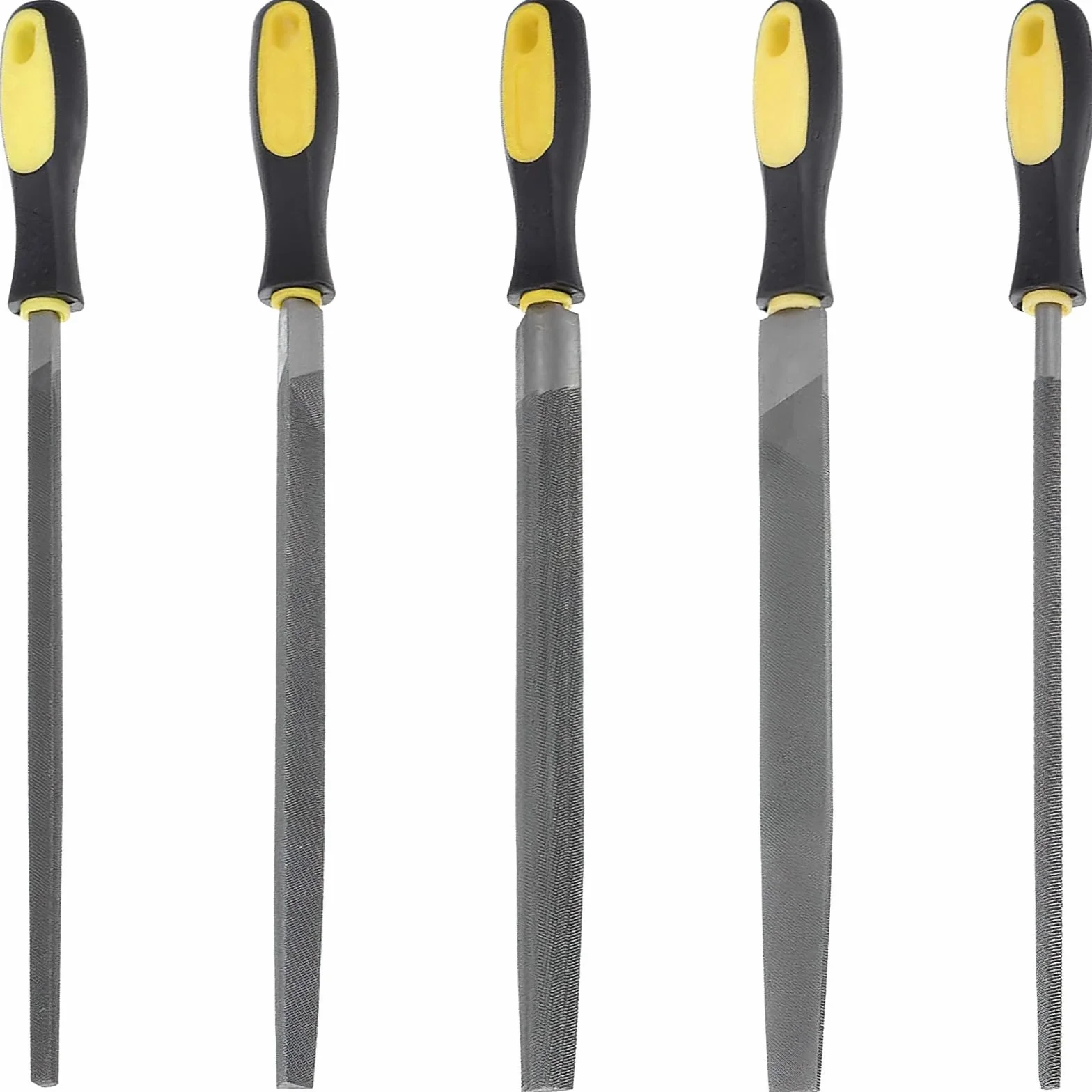 5-częściowy profesjonalny zestaw pilników do obróbki metalu, 25 cm stalowe narzędzia do tarników z ergonomicznymi uchwytami, zawiera okrągłe, płaskie, półokrągłe, trójkątne pilniki, etui do