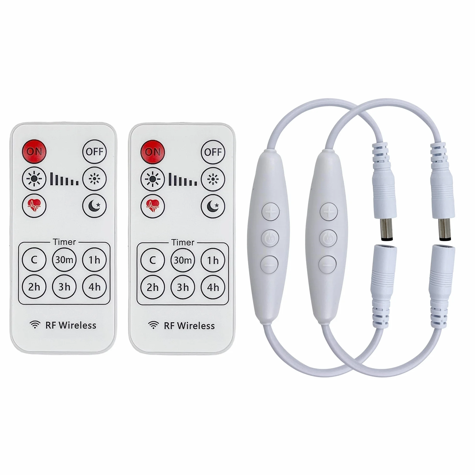 DC ściemniacz z wtyczką 5521 męsko-żeńską 2 szt., pilot, funkcja ON-OFF, ściemnianie bezstopniowe, prąd 2A, kabel 22AWG, opóźnienie 60 s, dla 12V LED jednokolorowych (biały)