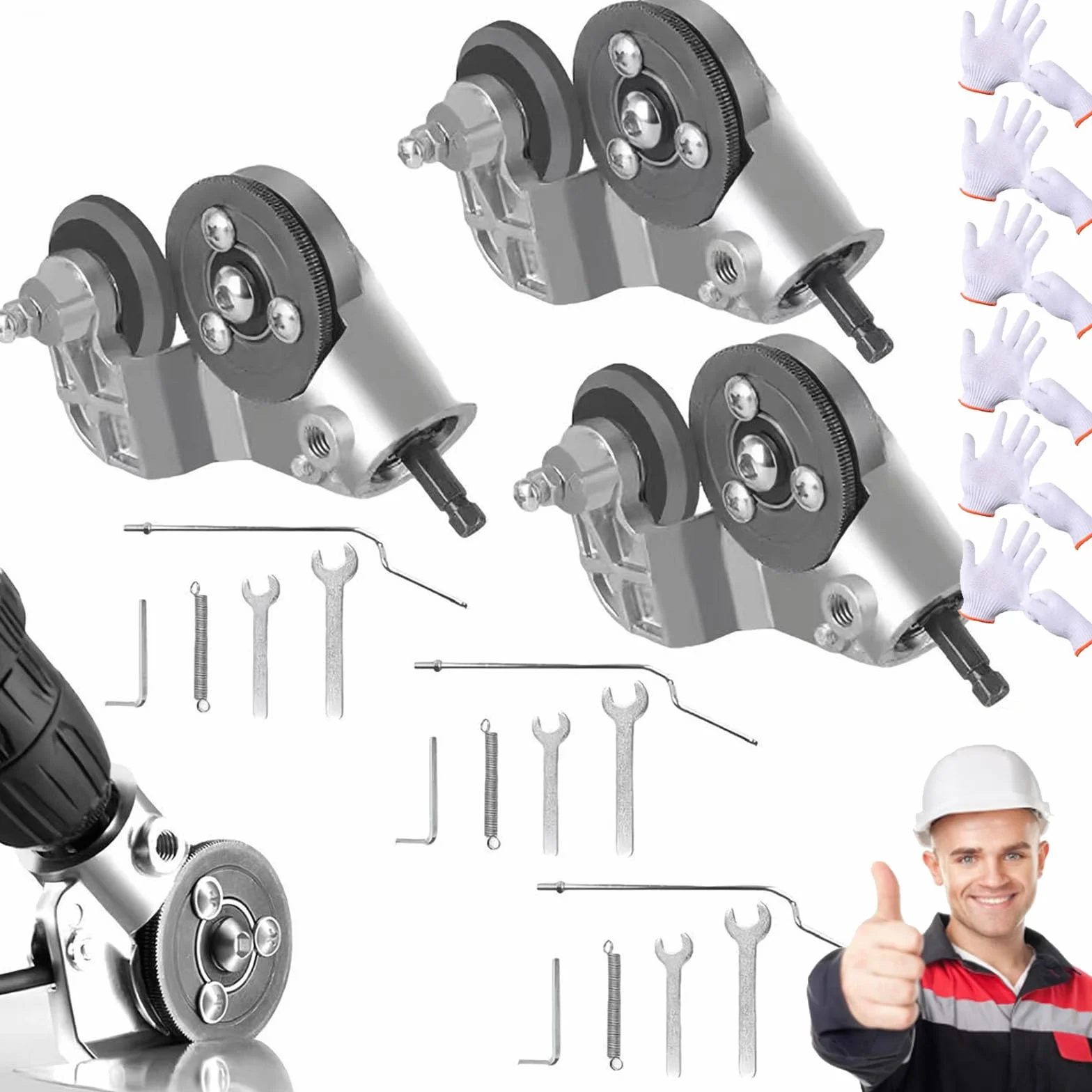 Przystawka do wiertarki do cięcia blachy, uniwersalne nożyce elektryczne, szczypce do żelaza, stali, miedzi, aluminium - zawiera rękawiczki, 2 sztuki