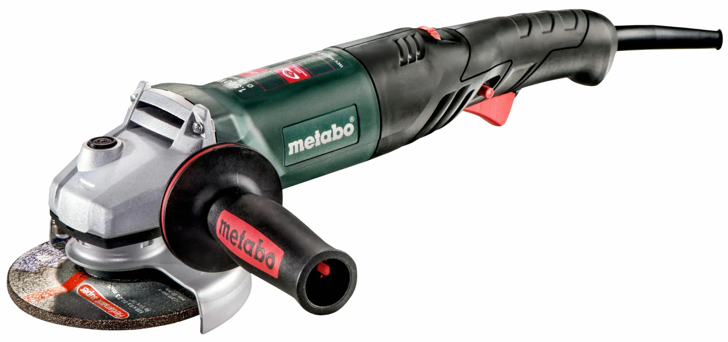 metabo Szlifierka kątowa WEV 1500-125 Quick RT – 1500 W, średnica tarczy 125 mm – regulacja prędkości obrotowej, nakrętka szybkomocująca, wydajna i ergonomiczna do precyzyjnej pracy, w zestawie