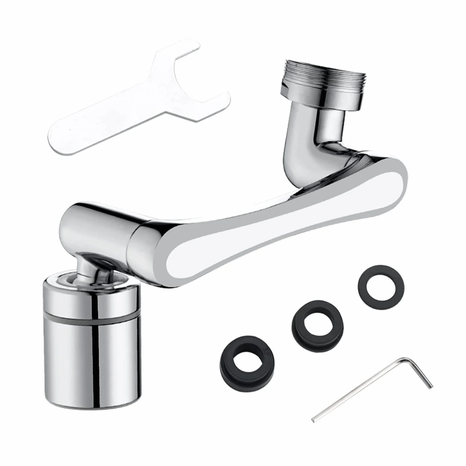 Bateria obrotowa 1080° + 360° z gwintem wewnętrznym 22 mm i gwintem zewnętrznym 24 mm, uniwersalny srebrny aerator z bateriami do kuchni / łazienki