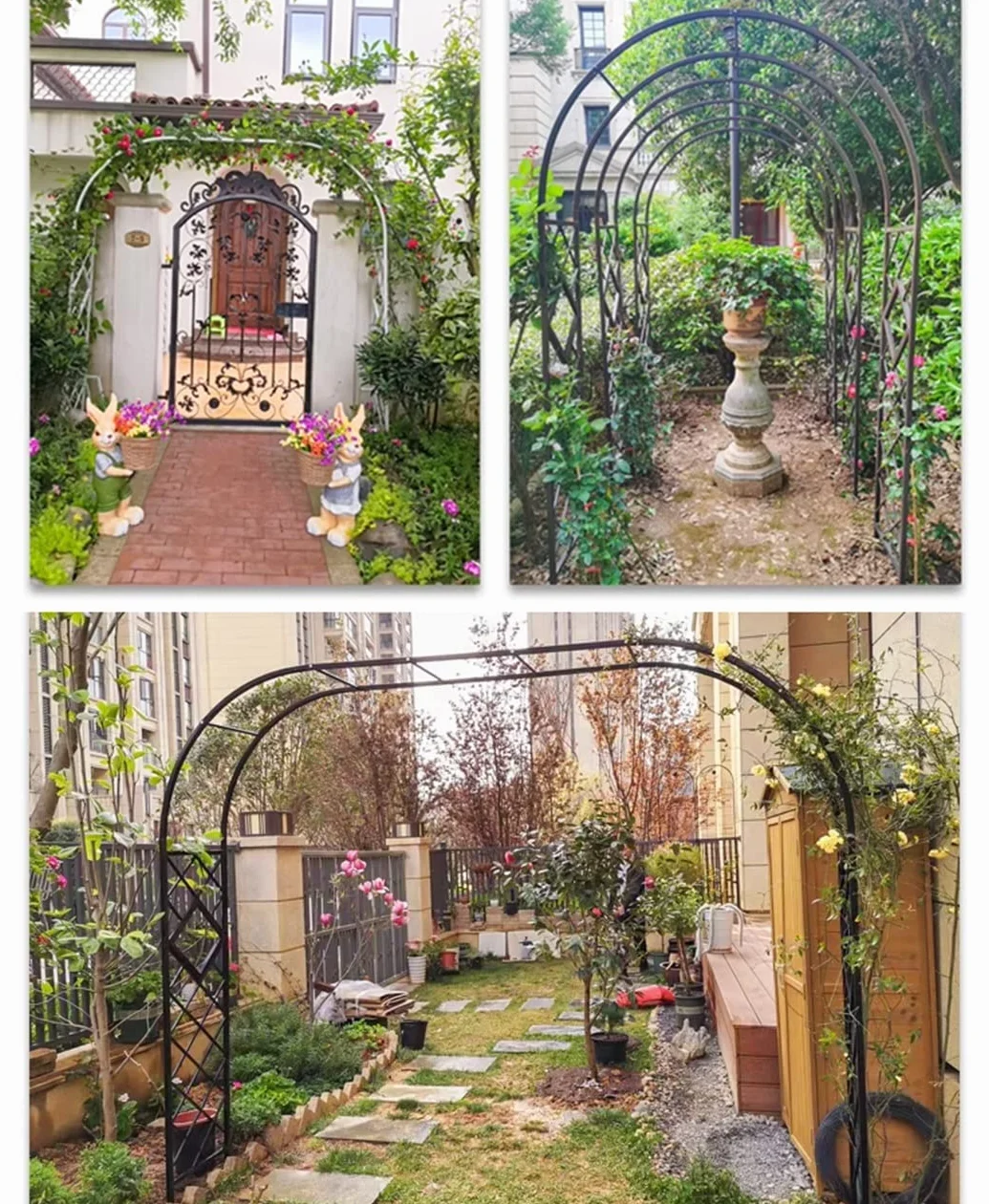 Metalowy łuk ogrodowy, metalowy łuk ogrodowy z kratką, solidna pergola o dużej wytrzymałości 270 cm, łuk różany z przejściem, szeroki 1,4 m, 1,8 m, 2,2 m, 2,6 m, 3 m, 3,4 m, łuki wsporcze z podstawą