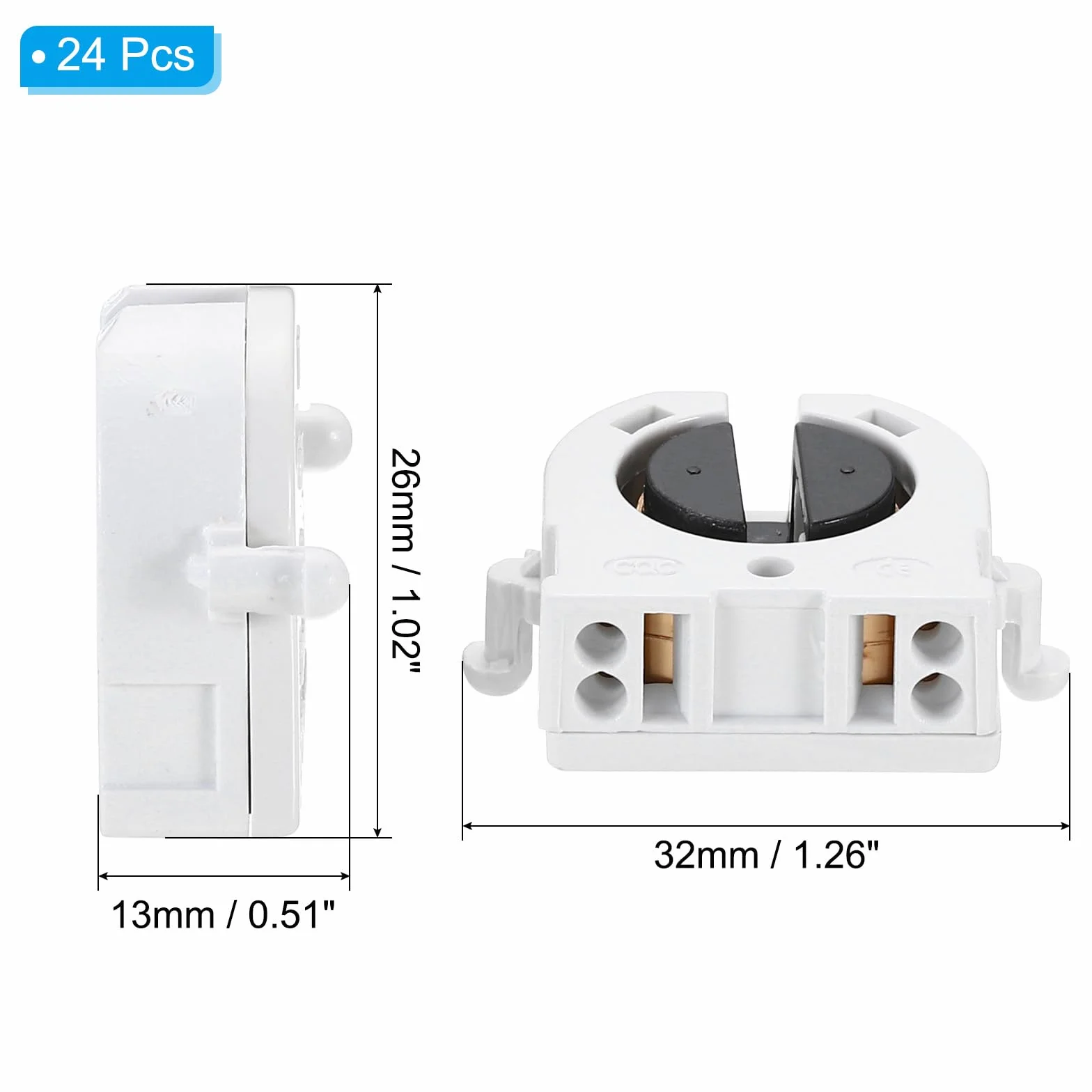 PATIKIL T8 uchwyt do świetlówki, 24 sztuki w opakowaniu G13 oprawka świetlówki LED 500 V nieprzełączany typ obrotowy zamiennik oprawki lampy, 26 x 32 x 13 mm
