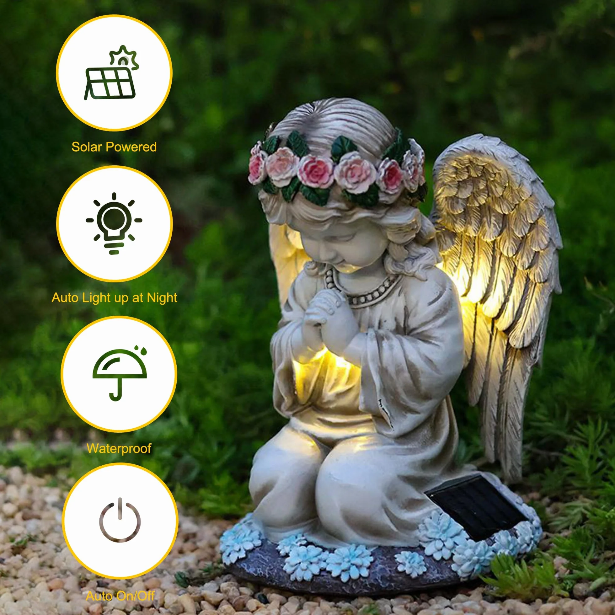 Solarne posągi aniołów ogrodowych LED Fairy, odporna na warunki atmosferyczne figurka anioła na cmentarz, rzeźba dekoracja trawnika