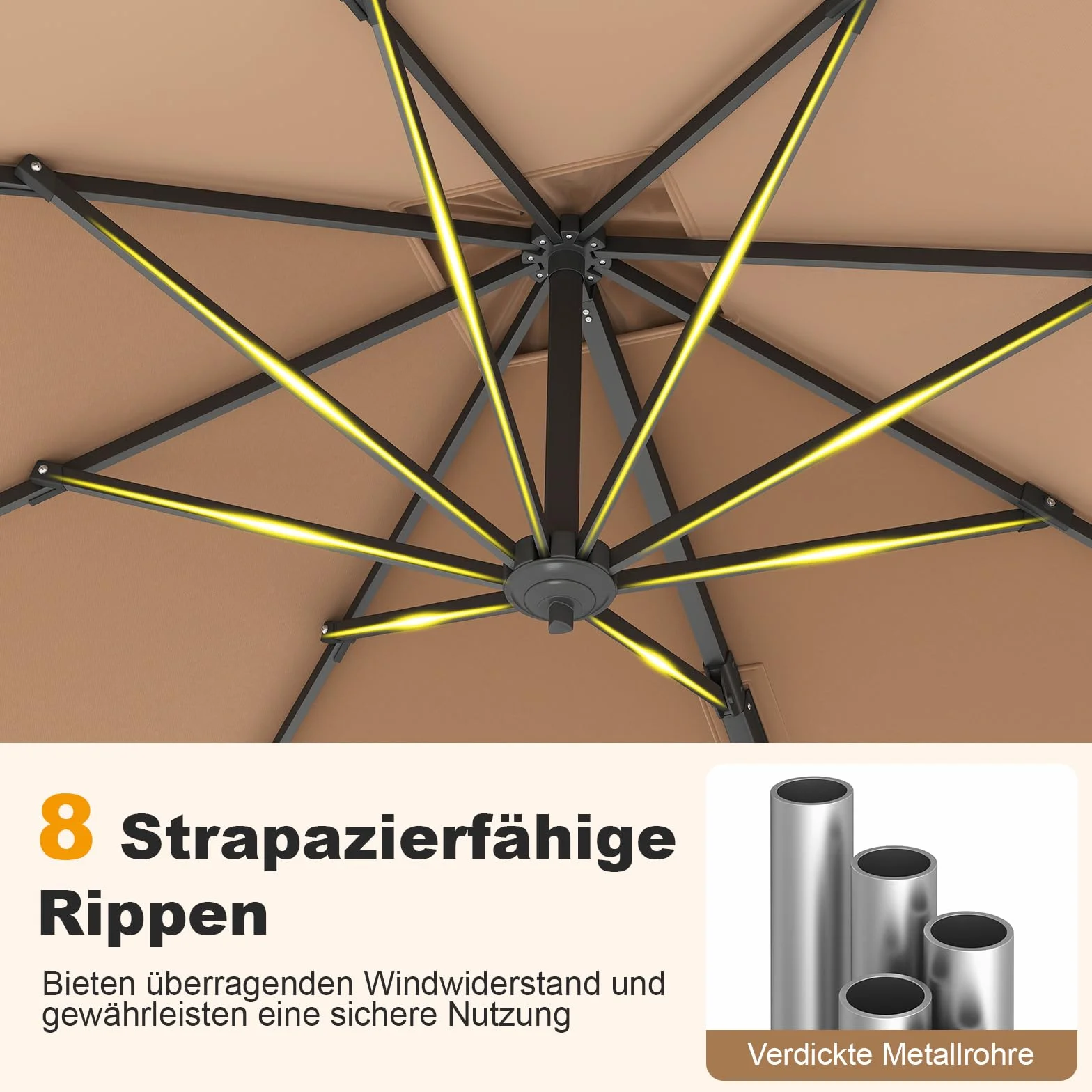 COSTWAY Parasol przeciwsłoneczny prostokątny 250x250 cm z korbą odchylany 360° ogrodowy tarasowy brązowy