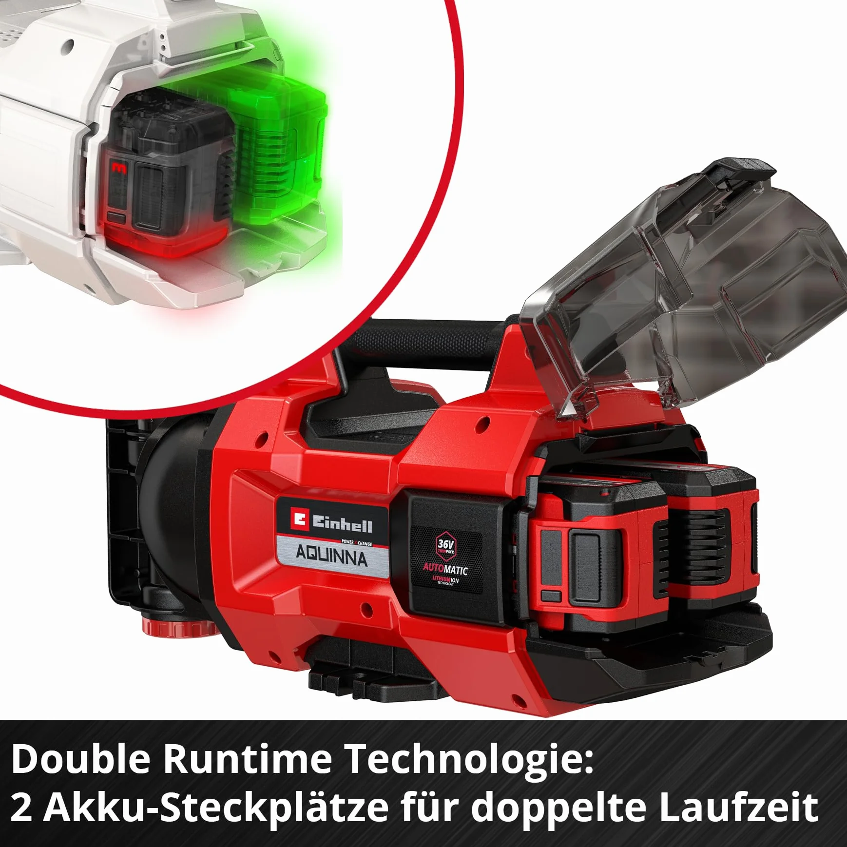 Einhell Akum. pompa ogrodowa AQUINNA 18/30 F LED Power X-Change (18 V, maks. wydajność przepływu 3000 l/h, 2 gniazda akumulatora, podwójny czas pracy, tryby ECO/BOOST, filtr wstępny, bez akumulatora)