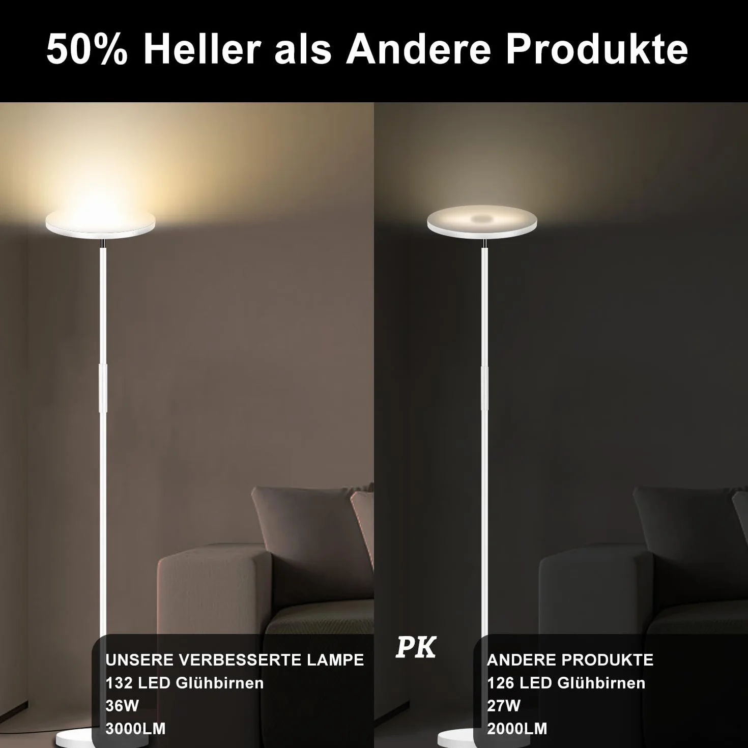 Biały Lampa podłogowa LED, 3600LM 36W Super jasna ściemnialna lampa podłogowa Salon 2700K-6500K Stepless Dimming, zdalne sterowanie i sterowanie dotykowe, nowoczesna lampa podłogowa do Sypialnia Biuro