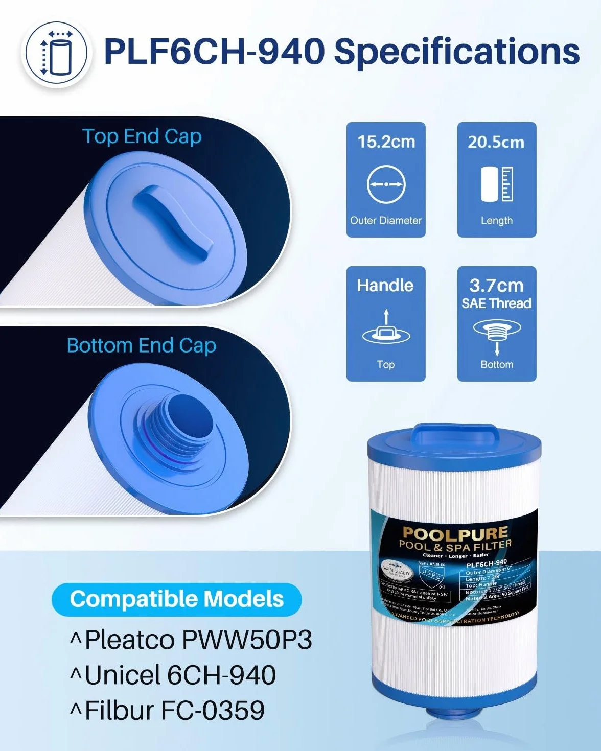 POOLPURE Filtry spa do wanien z hydromasażem wymienne dla Unicel 6CH-940, 2 sztuki