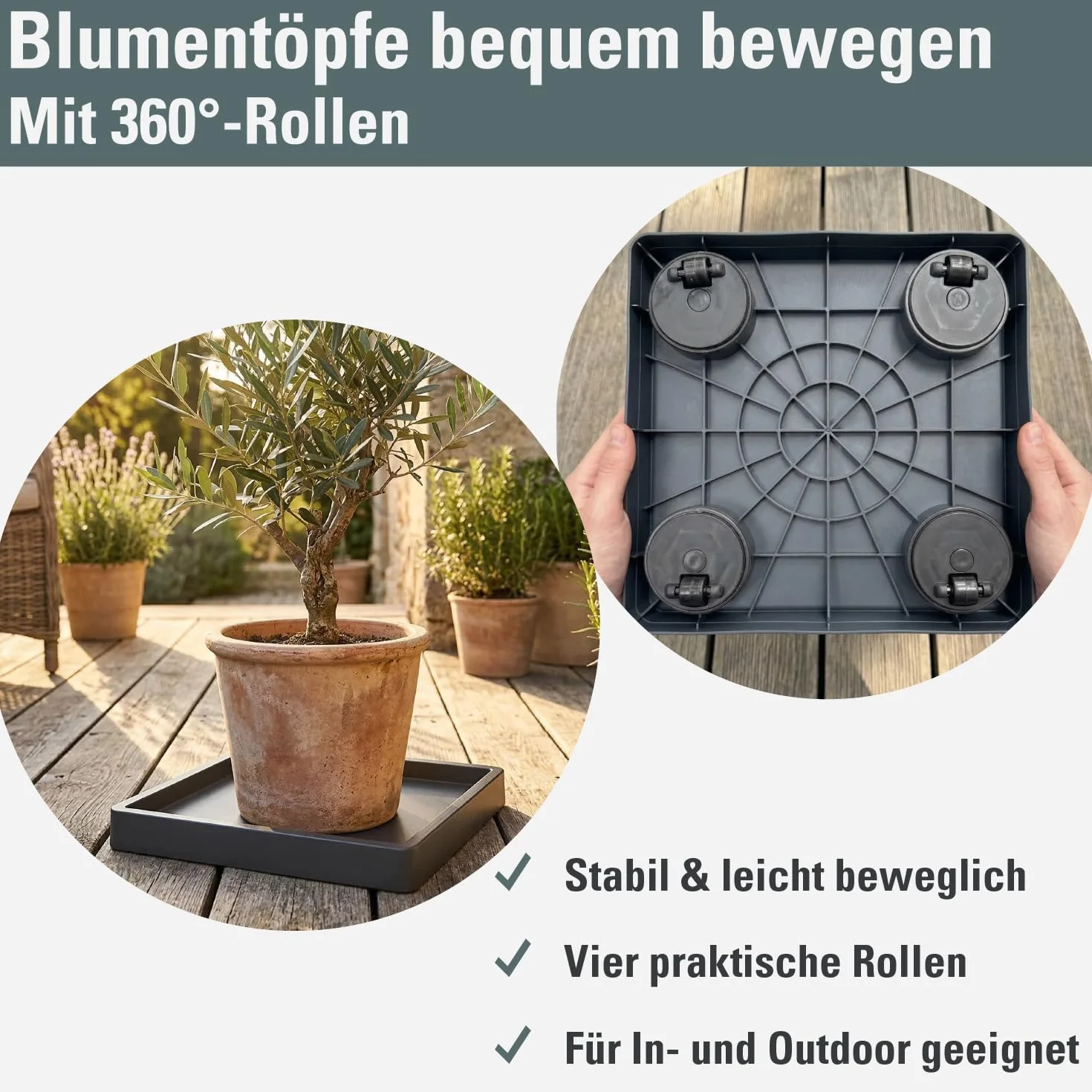 Prosperplast Mobilna podkładka pod doniczkę z kółkami, obracana 360°, kwadratowa