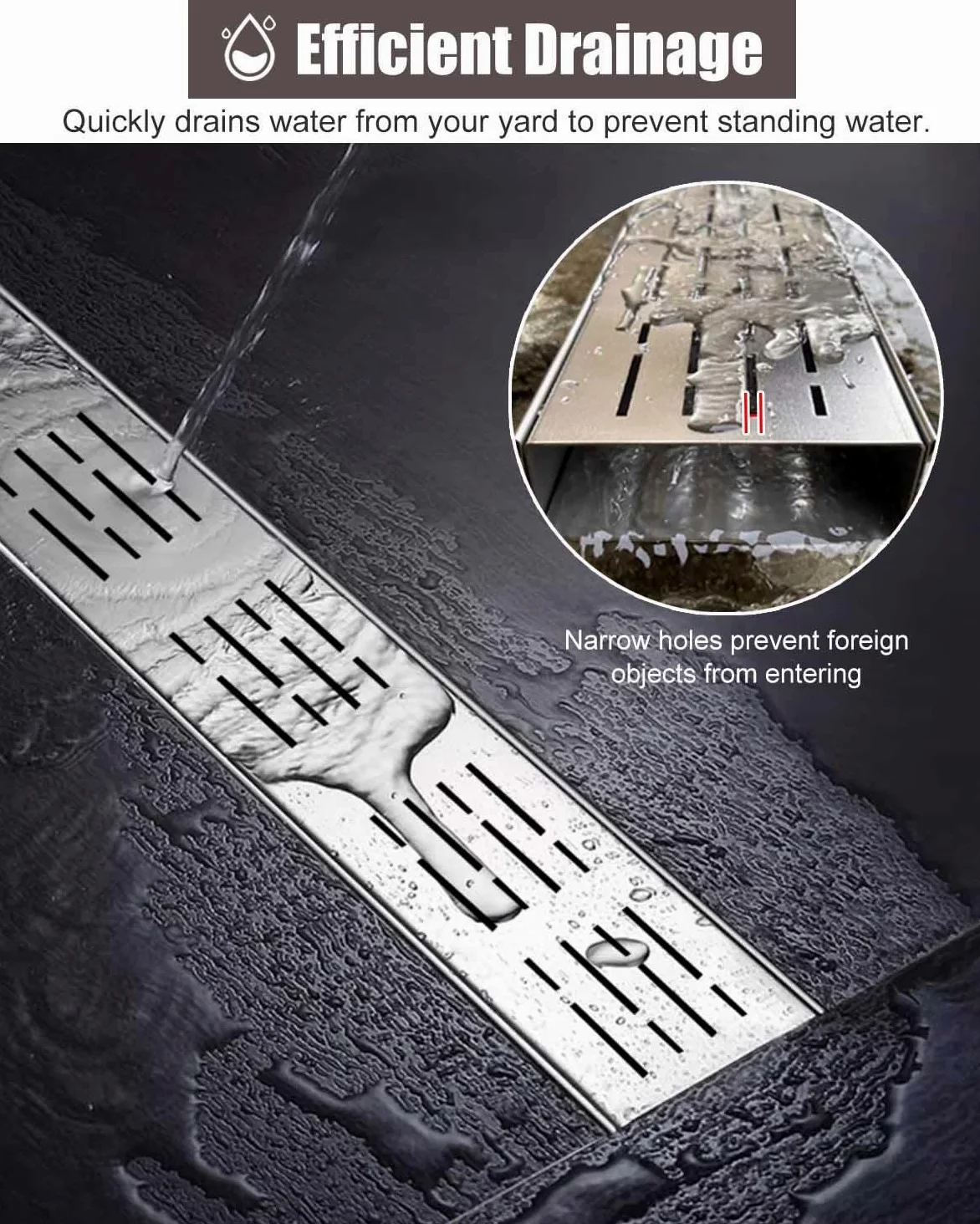 Metalowy zestaw odpływowy z cienkim kanałem, system odpływowy na balkon, patio, łazienkę, garaż i rynnę zlewową, wydajne rozwiązanie do odprowadzania wody