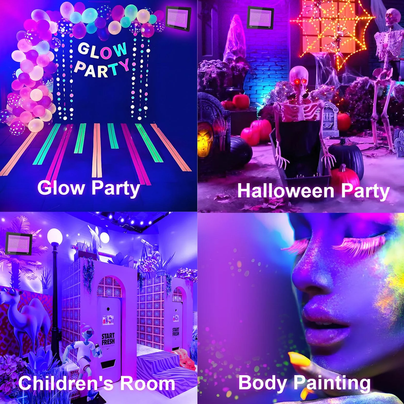 2 sztuki 200 W czarne światło LED, IP66 wodoodporna lampa UV UV, czarne światło ultrafioletowe z przełącznikiem na Halloween, malowanie ciała, neon, DJ, czarne światło, klub nocny