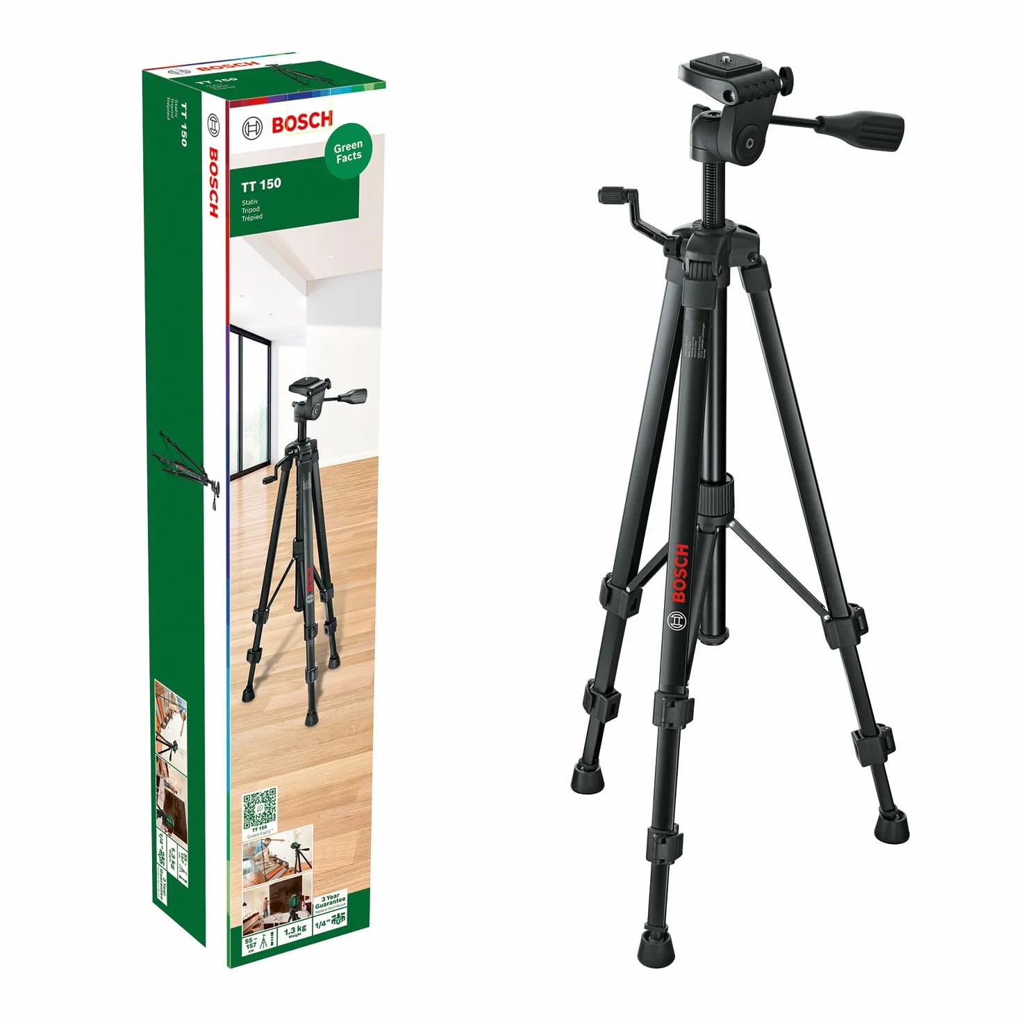Statyw premium Bosch TT 150 (regulacja wysokości w zakresie 55 – 157 cm umożliwia szybkie i elastyczne pozycjonowanie laserów krzyżowych, opakowanie kartonowe)