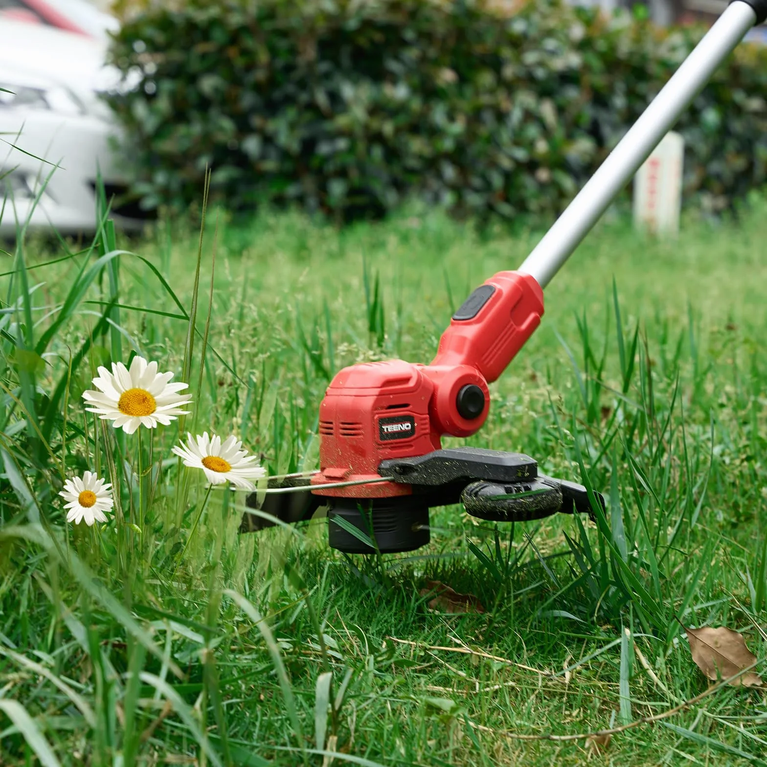 TEENO Bezprzewodowy trymer Rotofil 20 V 30 cm akumulatorowy do trawy 1x2 Ah z szybką ładowarką i uchwytem teleskopowym