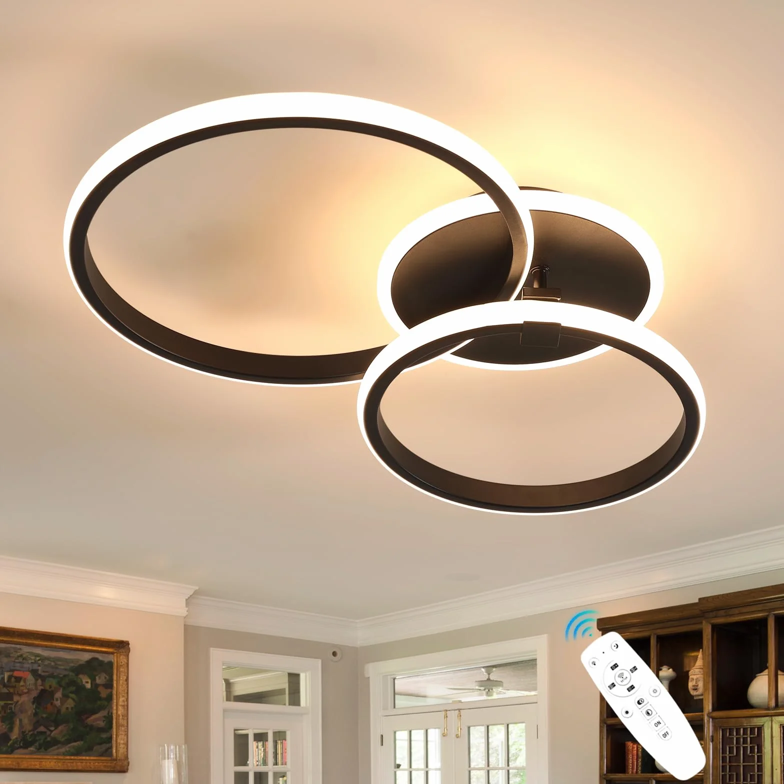 Comely Plafon LED Ściemnialny Z Pilotem/Aplikacją, 42W Nowoczesna Lampa Sufitowa 3000K-6500K, Okrągła Oprawa Sufitowa Do Salonu, Sypialni, Kuchni, Korytarza (Czarny)
