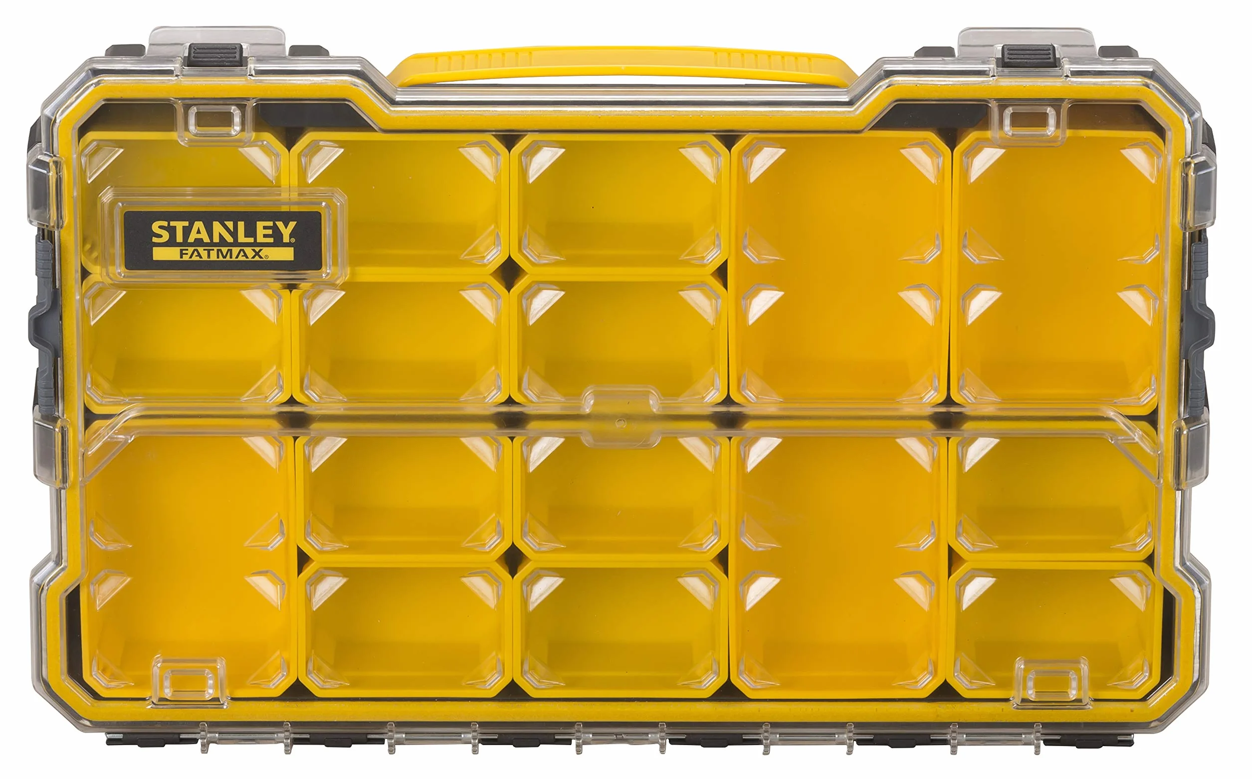 Stanley Torba Narzędziowa, Czarny/Żółty, 19.02 x 11.22 x 13.39 cm & Stanley Fmst1-75779 Profi 2/3 Range FatMax - Przezroczysta pokrywa - Plastikowe klipsy - Wodoodporna - Ip53 - Bez uchwytów