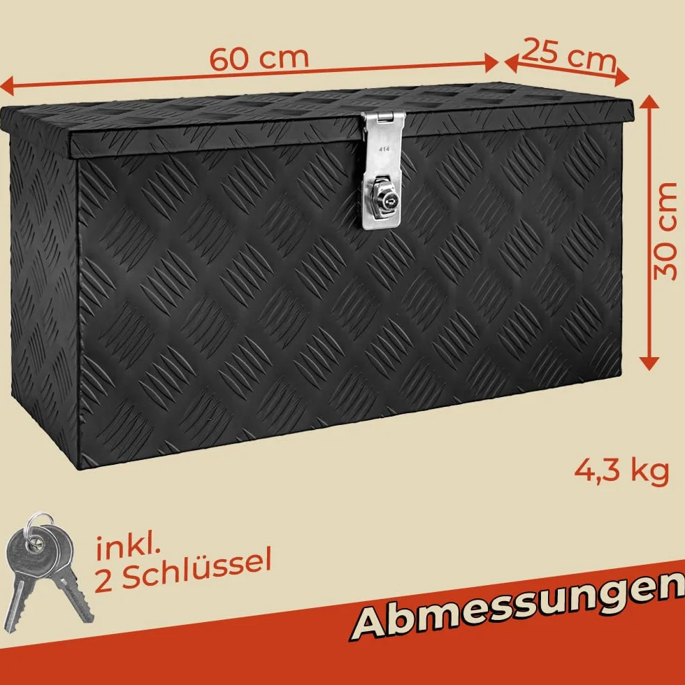 Skrzynka na dyszel, czarna, skrzynka na narzędzia, aluminiowa skrzynka z zawieszką, zamykana, aluminiowa skrzynka transportowa, skrzynka na narzędzia, aluminiowa skrzynka do przechowywania trucky
