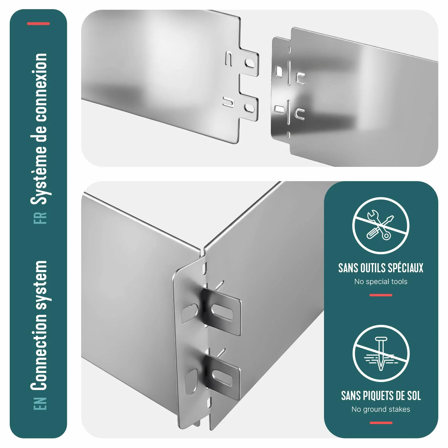 VOUNOT Obrzeże trawnikowe metalowe ocynkowane 10m, 100cm x 18cm, 10 sztuk