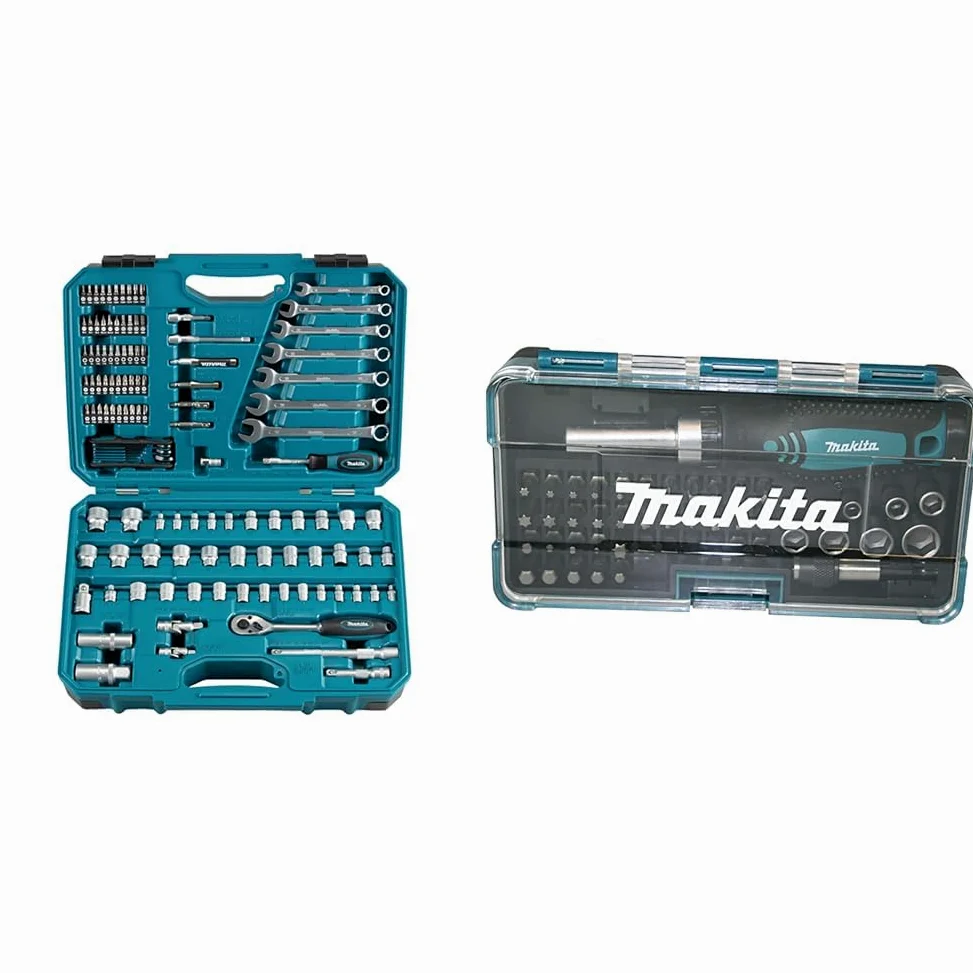 Makita E-06616 Zestaw Narzędzi, Niebieski/Czarny, 120 Elementów & Makita Grzechotka i zestaw Bitów 47-Częściowy, B-36170, Wielokolorowy