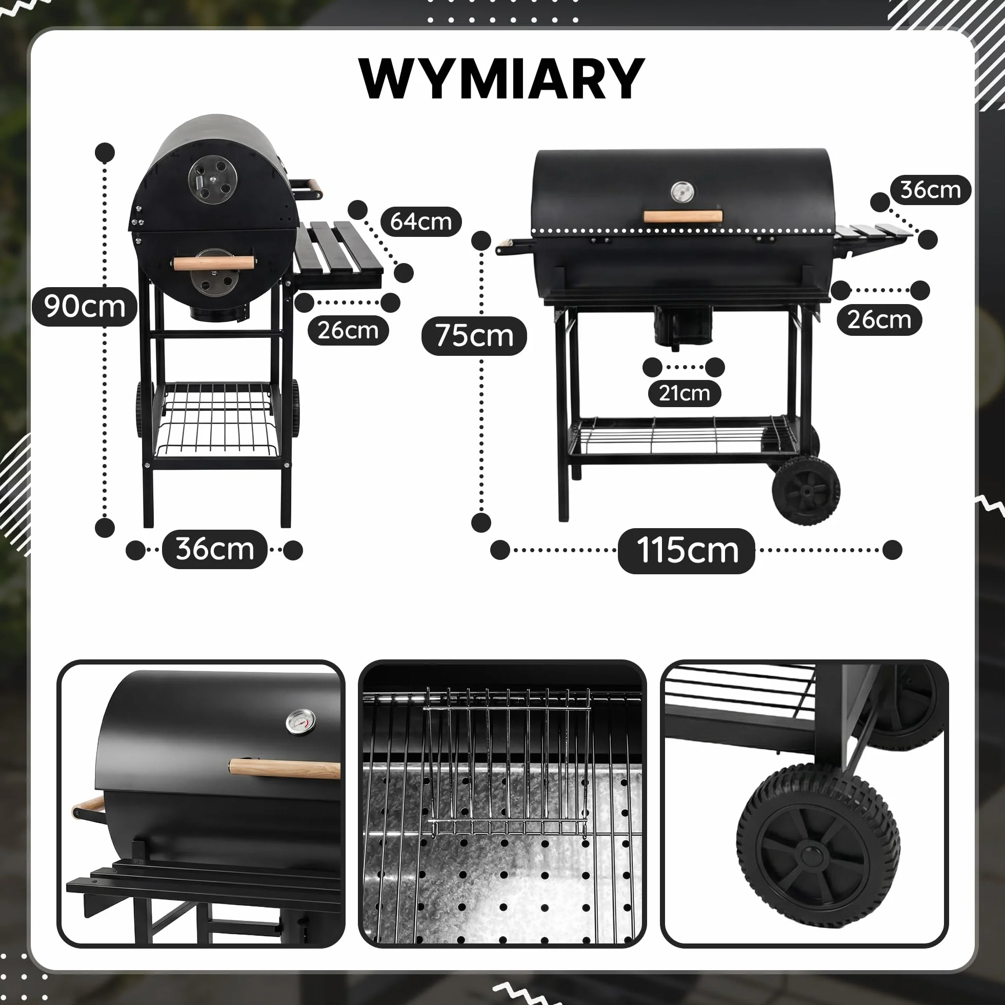Five-Star Grill & Chill Grill Węglowy Ogrodowy z Pokrywą 71x35 cm GC0002