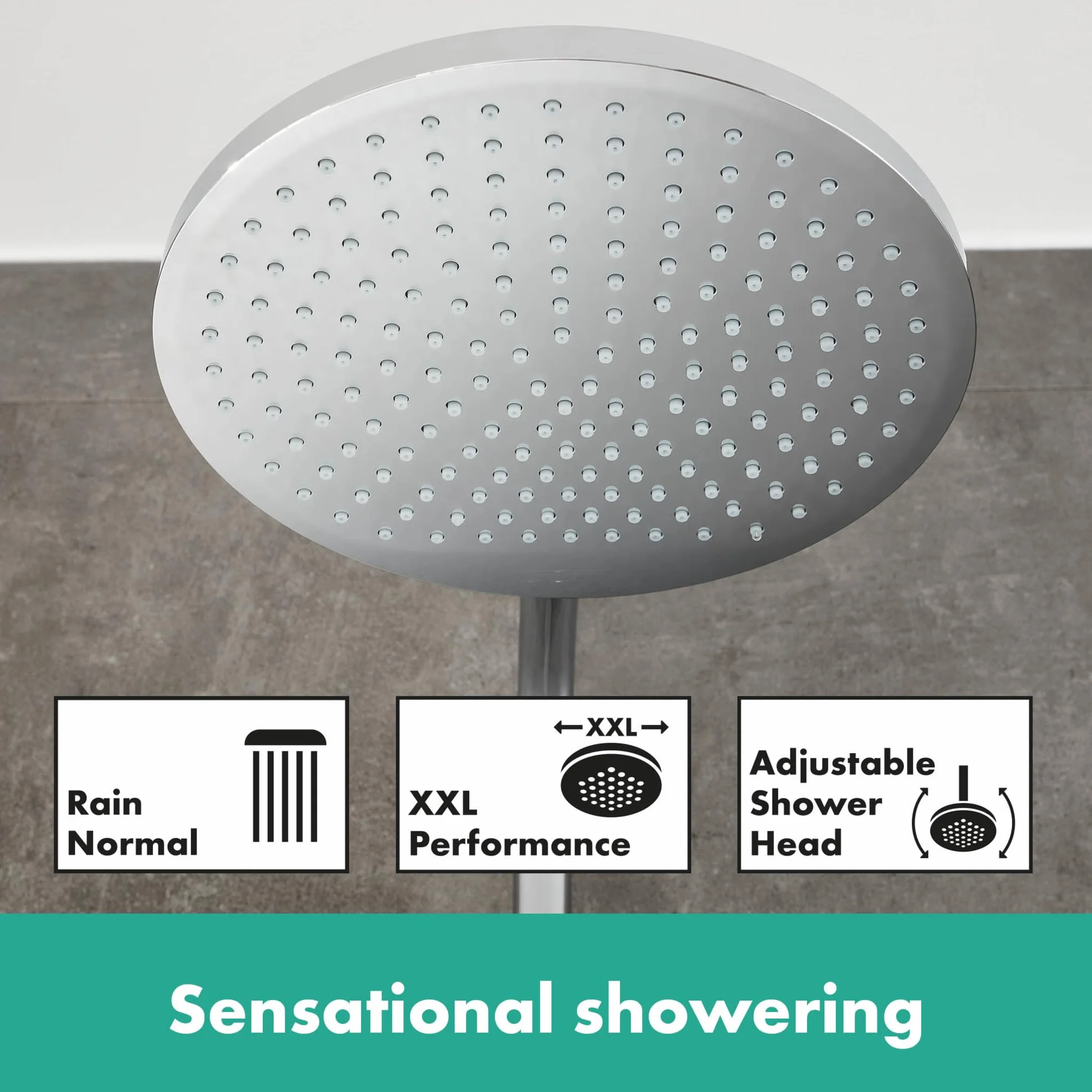 hansgrohe Crometta S - oszczędzający wodę komplet prysznicowy (EcoSmart) z termostatem, zestaw prysznicowy z główką prysznicowa, wąż, szyna i deszczownica okrągła (⌀ 240 mm), chrom, 27268000