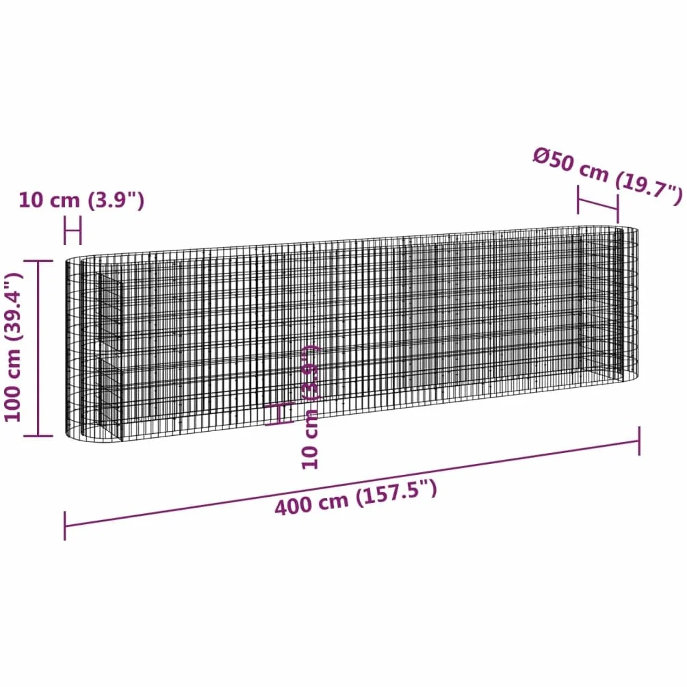 vidaXL Podwyższona donica gabionowa galwanizowane żelazo 400x50x100 cm