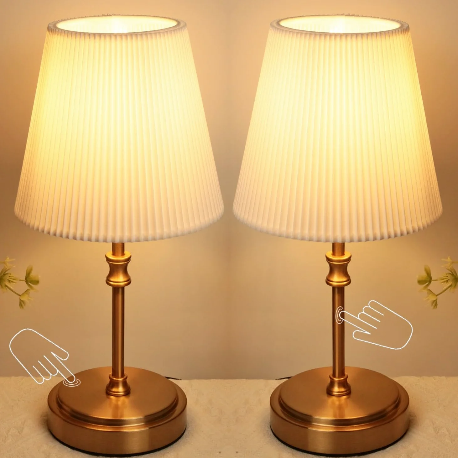 Dotykowa lampka nocna, 31,5 cm ściemnialna sterowanie dotykowe lampa stołowa LED nowoczesna lampa stołowa retro z żarówką do czytania salon pokój dziecięcy klosz z tkaniny do sypialni hotelu
