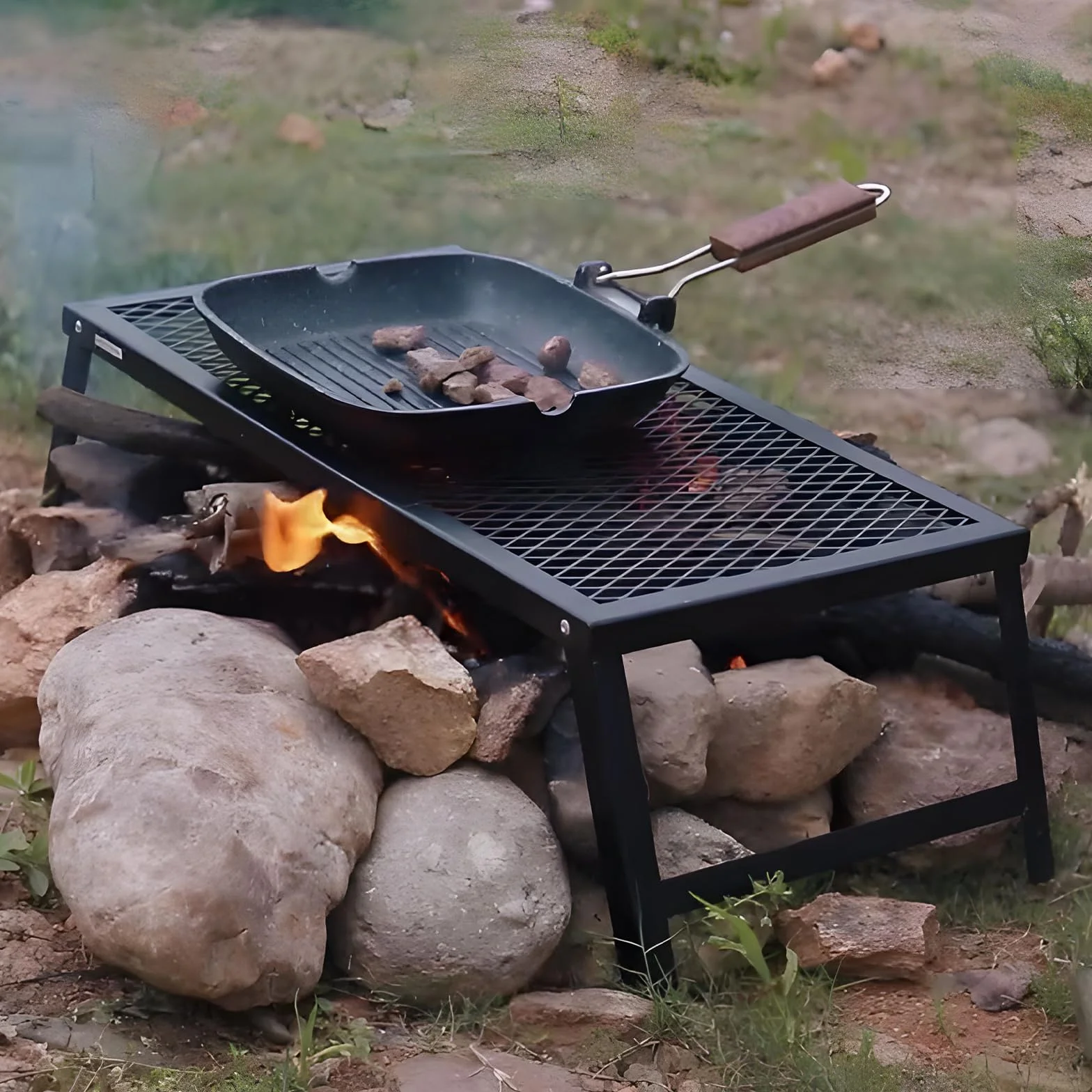 DBREAKS Składany grill na ognisko 55 x 30 x 20 cm czarny