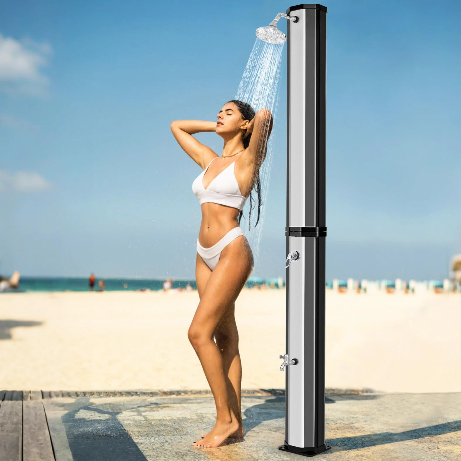 COSTWAY Prysznic solarny 60 l, ogrodowy z pokrowcem ochronnym 227 cm do 60°C