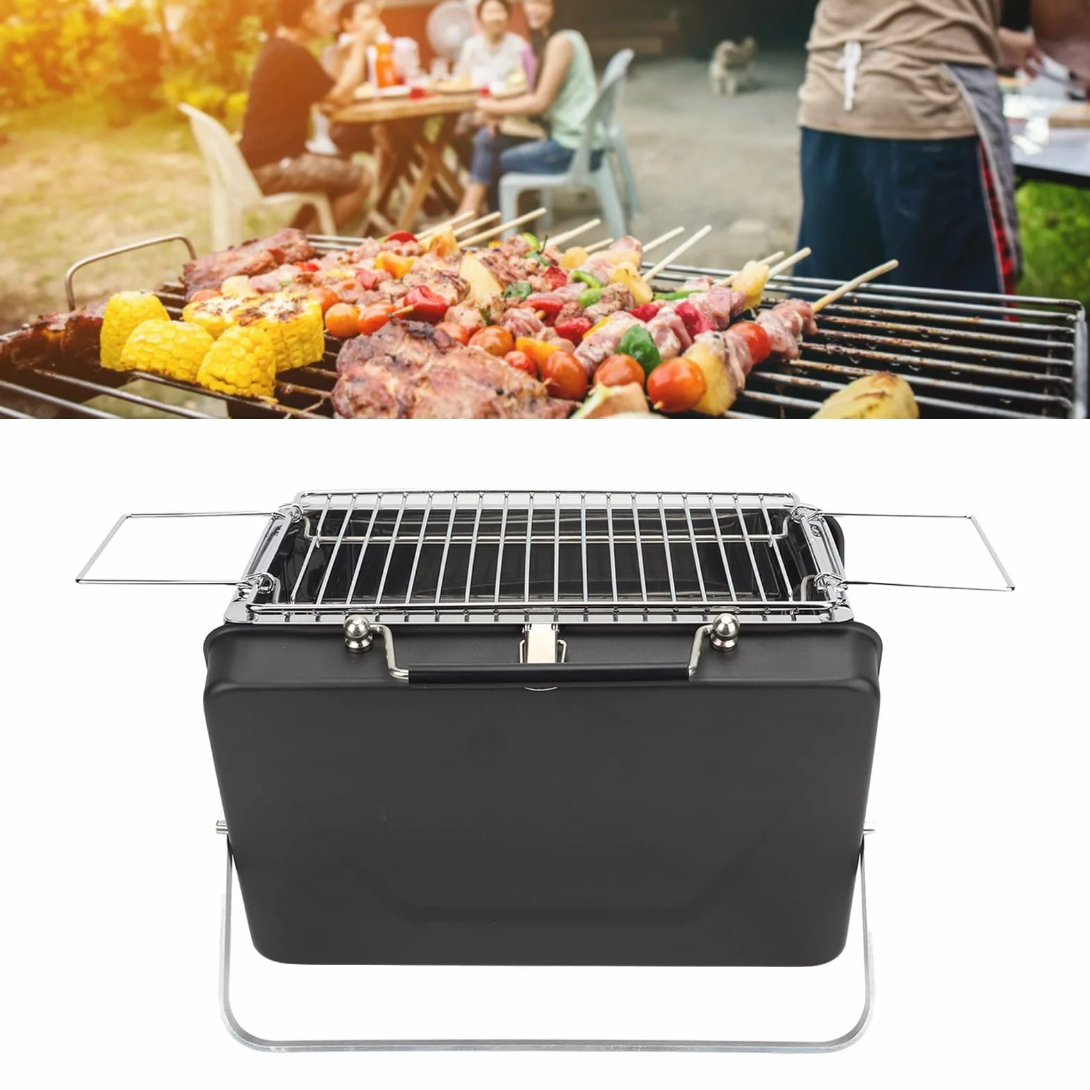 Przenośny Grill Węglowy, Bary do Grillowania Natychmiastowe Składanie i łatwe Przenoszenie, Grill Grillowy Składany Grill na Notebooka do Grillowania na świeżym Powietrzu Kemping