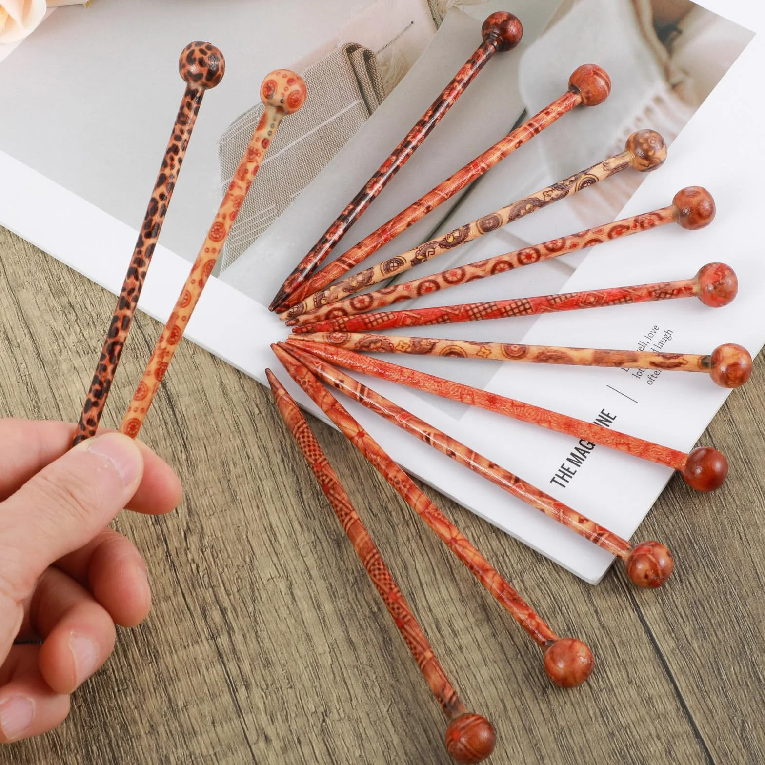Drewniane patyczki do włosów, boho, vintage, japońska chińska spinka do włosów, dekoracyjne spinki do włosów Hanfu, pałeczki do włosów dla kobiet, dziewcząt, kok, kok, upięcie, akcesoria do fryzury