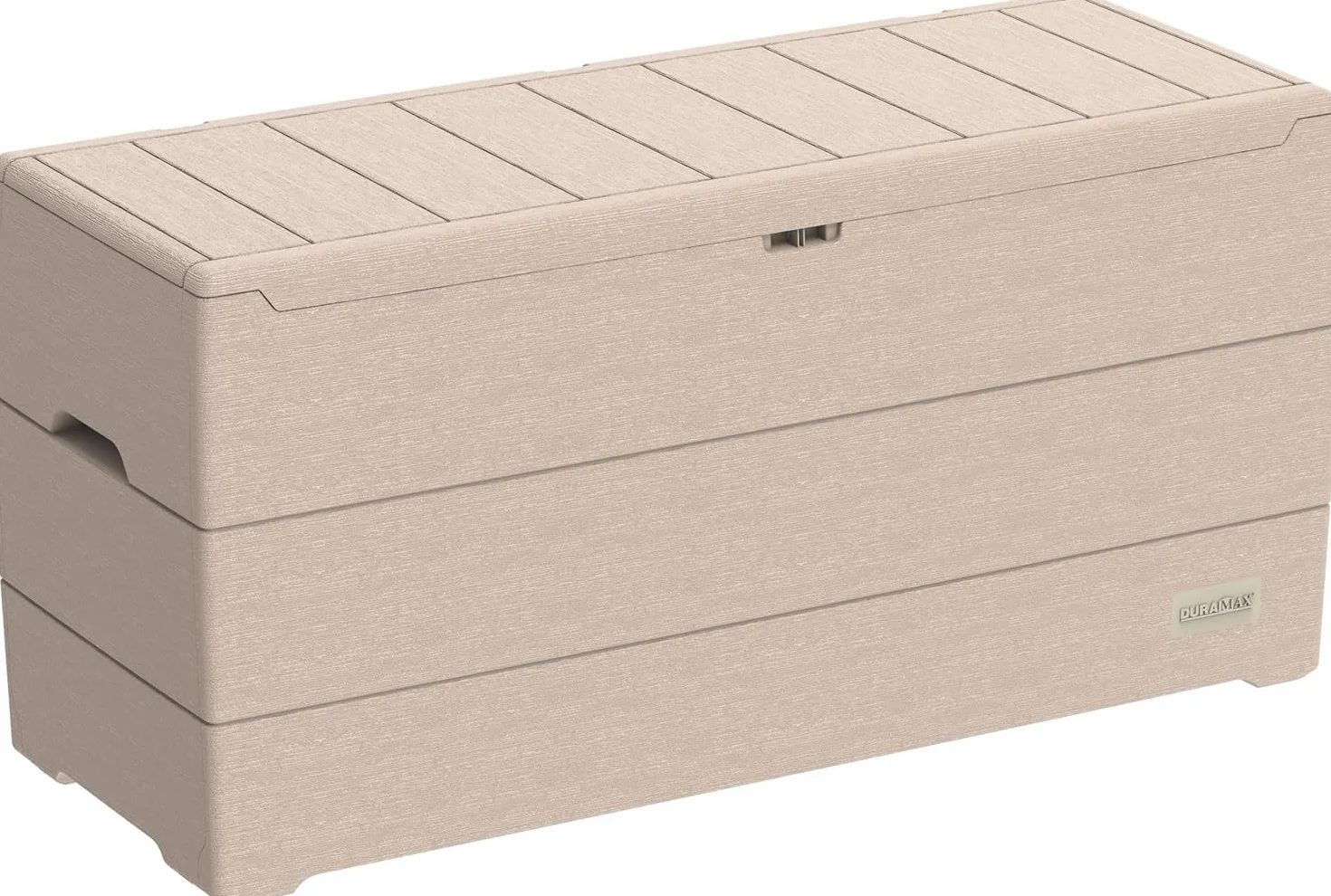 Duramax Cedargrain Durabox plastikowe pudełko do przechowywania, organizer na meble ogrodowe, zamykana pokrywa, plastikowe pudełko na poduszki z kółkami i uchwytami, pudełko na patio, ciepły taupe
